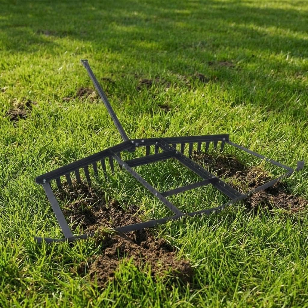 CABIHOME Heavy Duty Driveway Drag Harrow Steel Tow Behind for ATV/UTV & Lawn Tractor, Manual Rake Adjustable Landscape Grader with Pin-Style Hitch, Ideal for Gravel & Soil Leveling