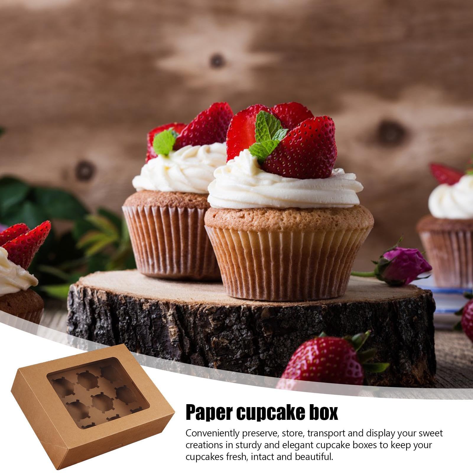 Cajas de panadería, cajas de pastelería para cupcakes, panadería | 10 unidades de papel con ventana transparente para cupcakes, pasteles, galletas