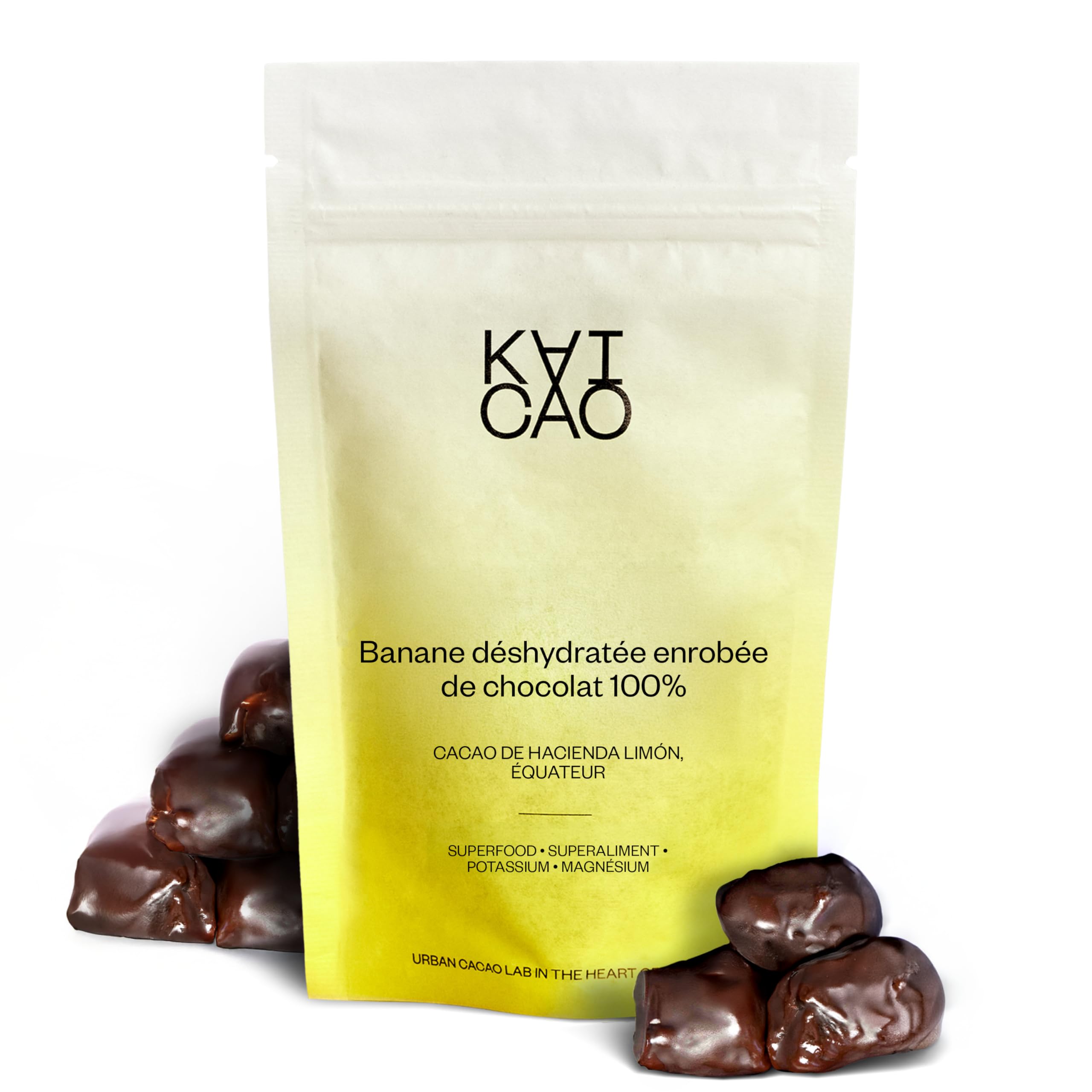 Kaicao Barres Énergétiques de Bananes Déshydratées Enrobées de Chocolat Noir 100% Pur - Sans Sucre Ajouté, Sans Gluten, Sans Lactose, Vegan - Snacks Sains au Cacao Hacienda Limón, Équateur