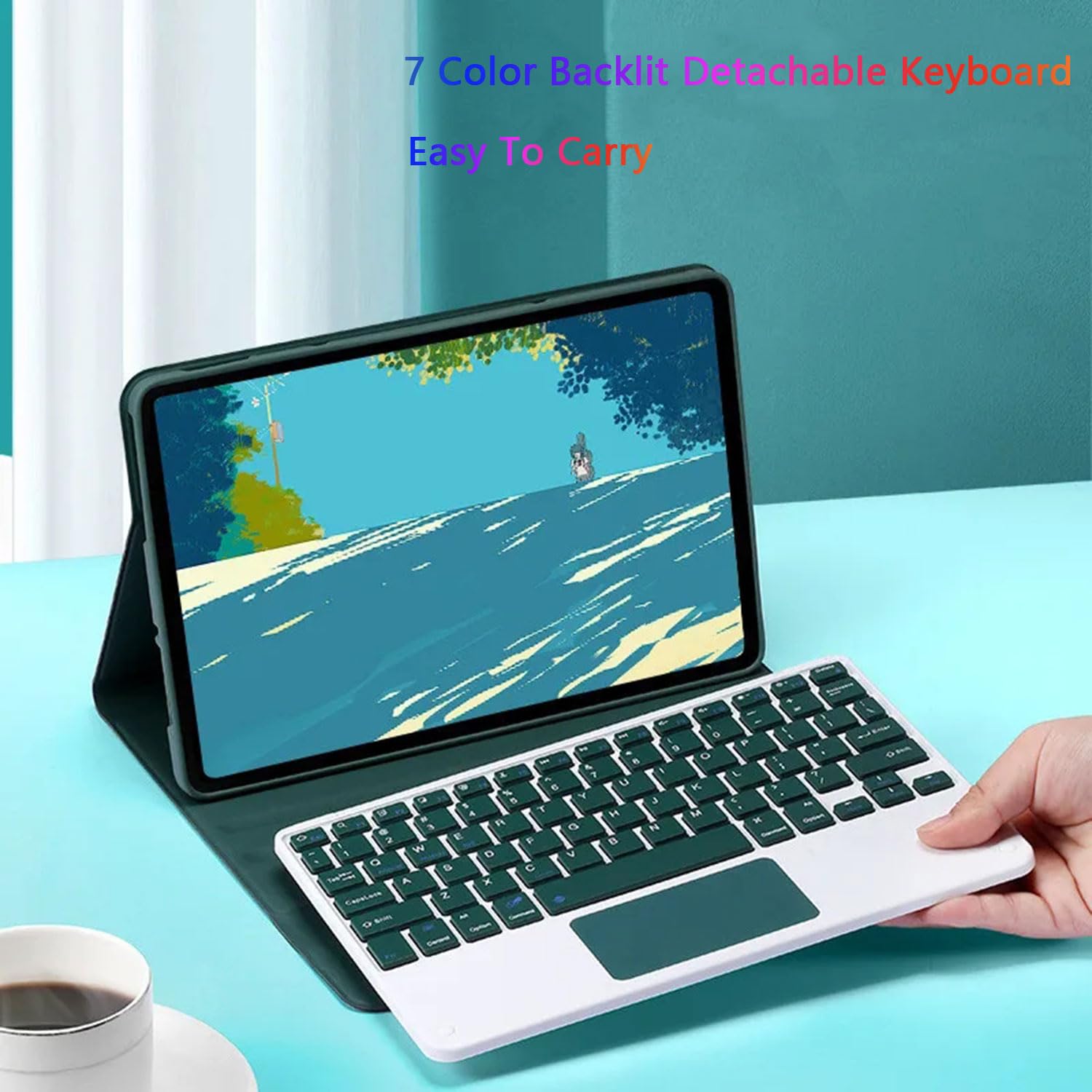 Custodia con Tastiera Touchpad per Lenovo Tab P12 12,7 Pollici TB370FU 2023 Tablet, Tastiera Bluetooth Wireless Rimovibile Retroilluminata A 7 Colori, Custodia Sottile con Supporto,Nero