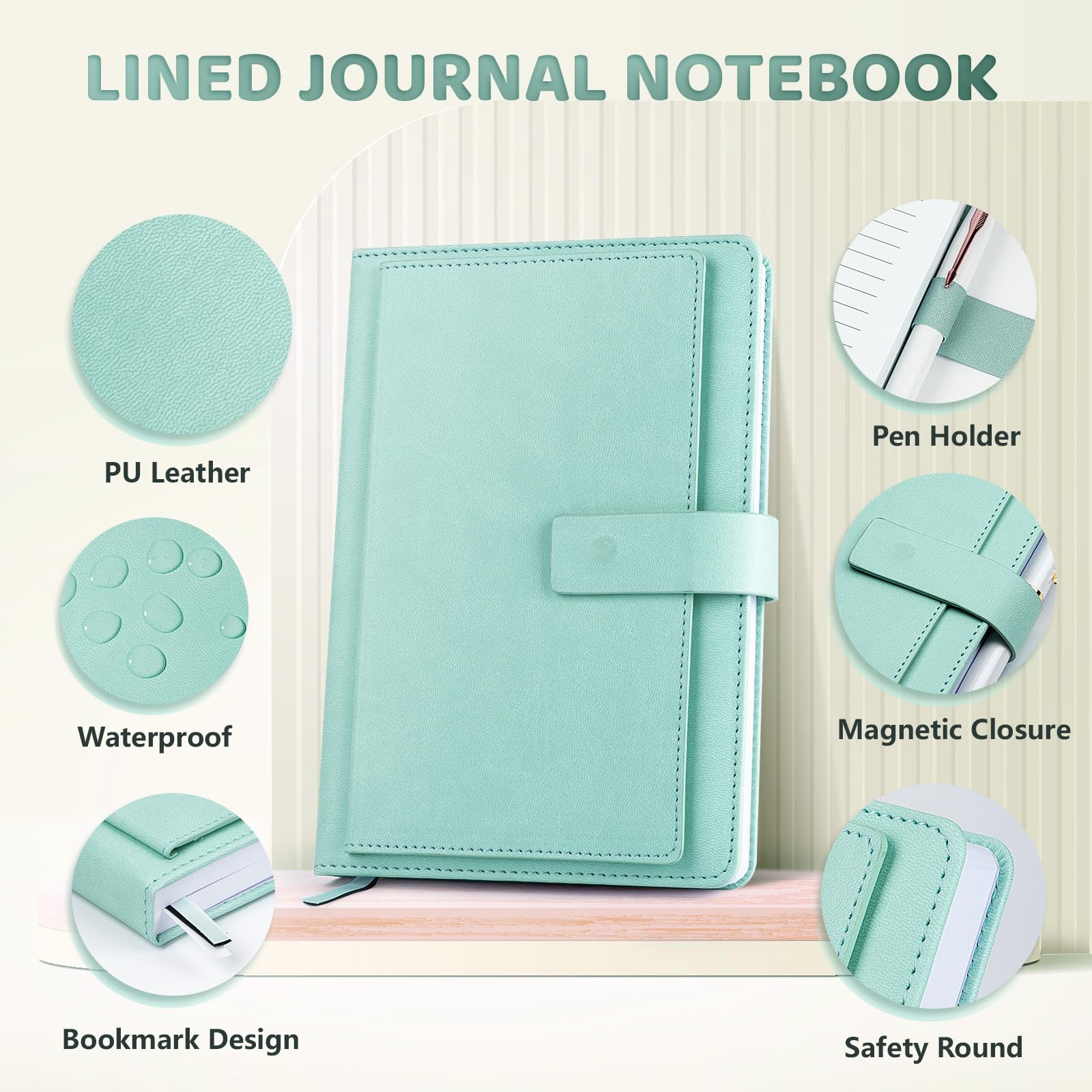 Notatnik w linie dla mężczyzn i kobiet, skórzany, twarda okładka, notatnik w linie do pracy, szkoły, 256 stron papieru 100 g/m², rozmiar A5; długopis w zestawie, spersonalizowany prezent dla