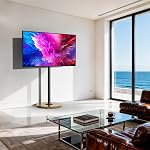 Floor TV Stand for 40-75 Inch TVs,Rolling TV Stand with Wooden Board, Holds up to 110Lbs,Max VESA 600x400mm,VC-Z1966(Black)
