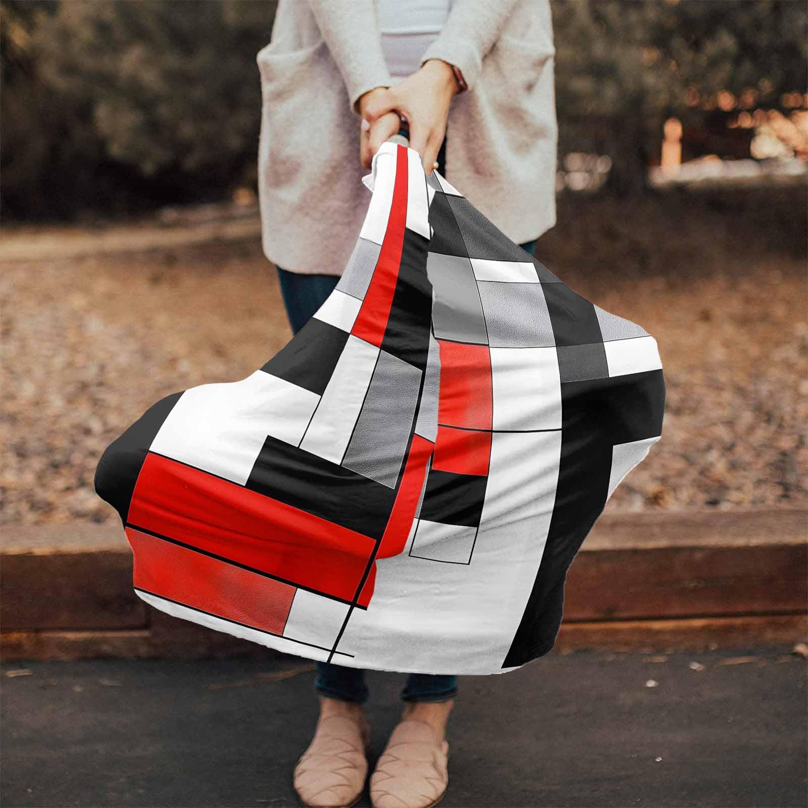 Red Black White Geometric Nursing Cover for Breastfeeding Scarf, Abstract Modern Art Baby Car Covers Super Soft Multi Use for Canopy Shopping Cart Cover Blanket Stroller Cover