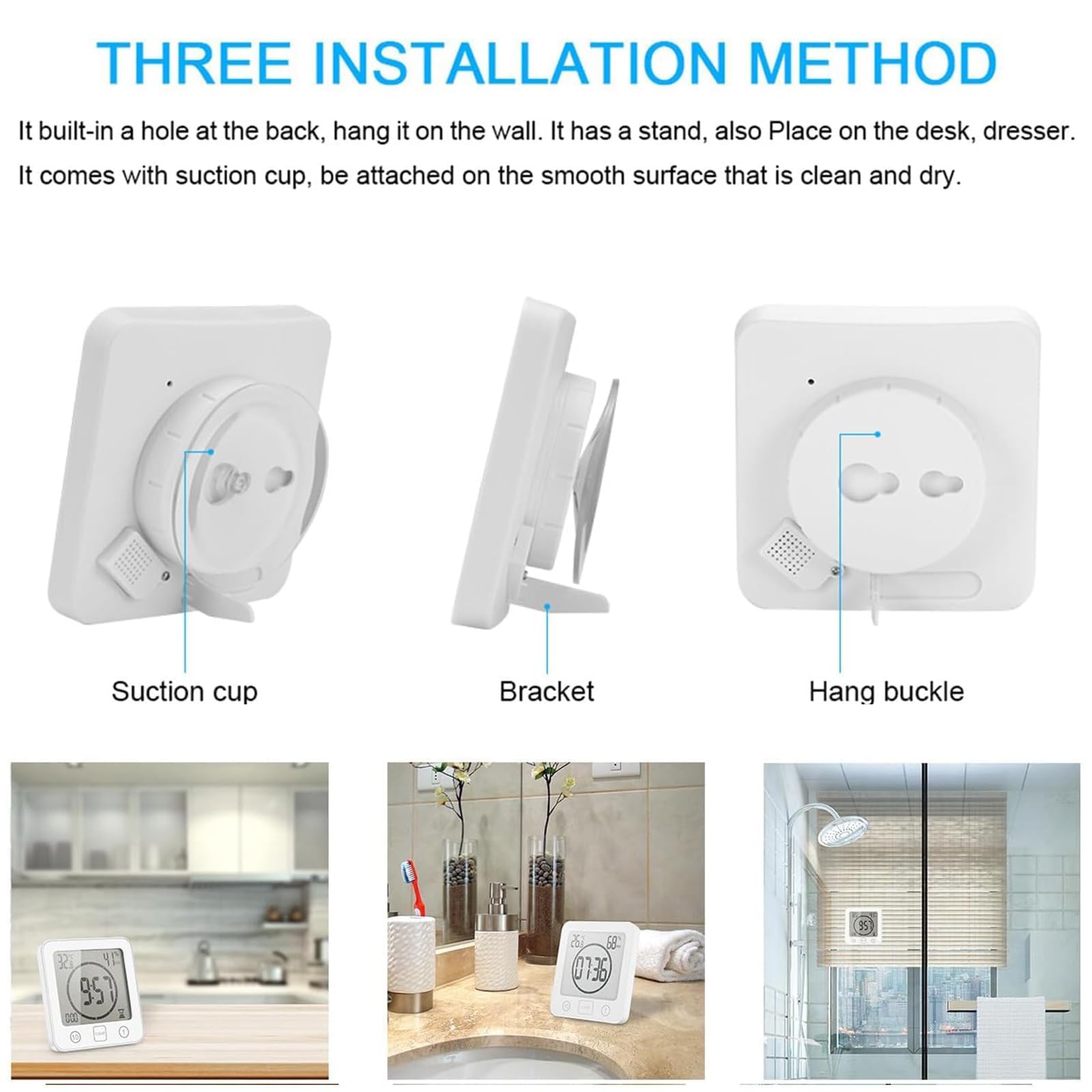Reloj de Ducha Digital Con Termómetro, IP24 Resistente, Temporizador de Alarma Para Baño Con Higrómetro, Gran Pantalla LCD, Timer de Cocina