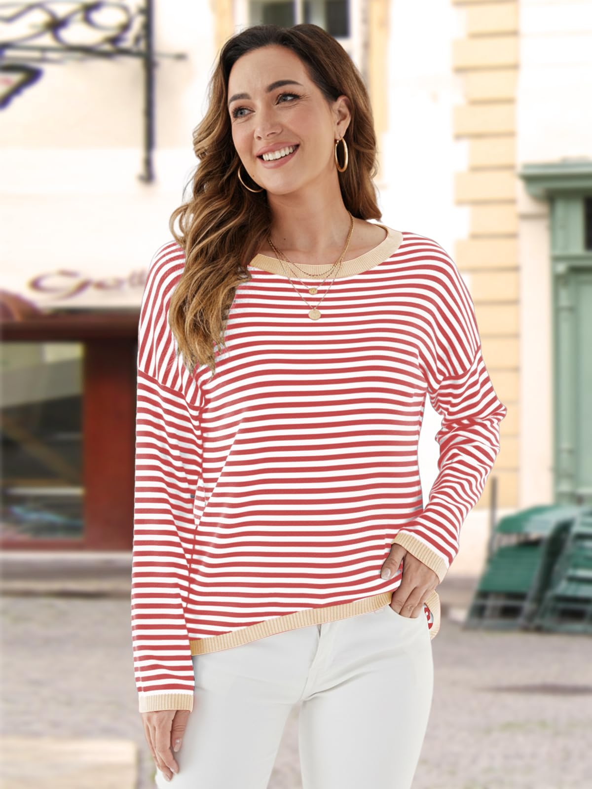 Cuptacc Felpa Donna Senza Cappuccio Maglietta Donna Stripe Girocollo Maniche Lunghe T Shirt Donna Elegante