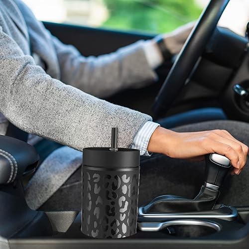 Miniatura 6 de XUWAIDSGN Paquete de 2 vasos de acrílico de leopardo negro con tapa y pajilla, 16 onzas, de plástico de doble pared con estampado de leopardo negro,