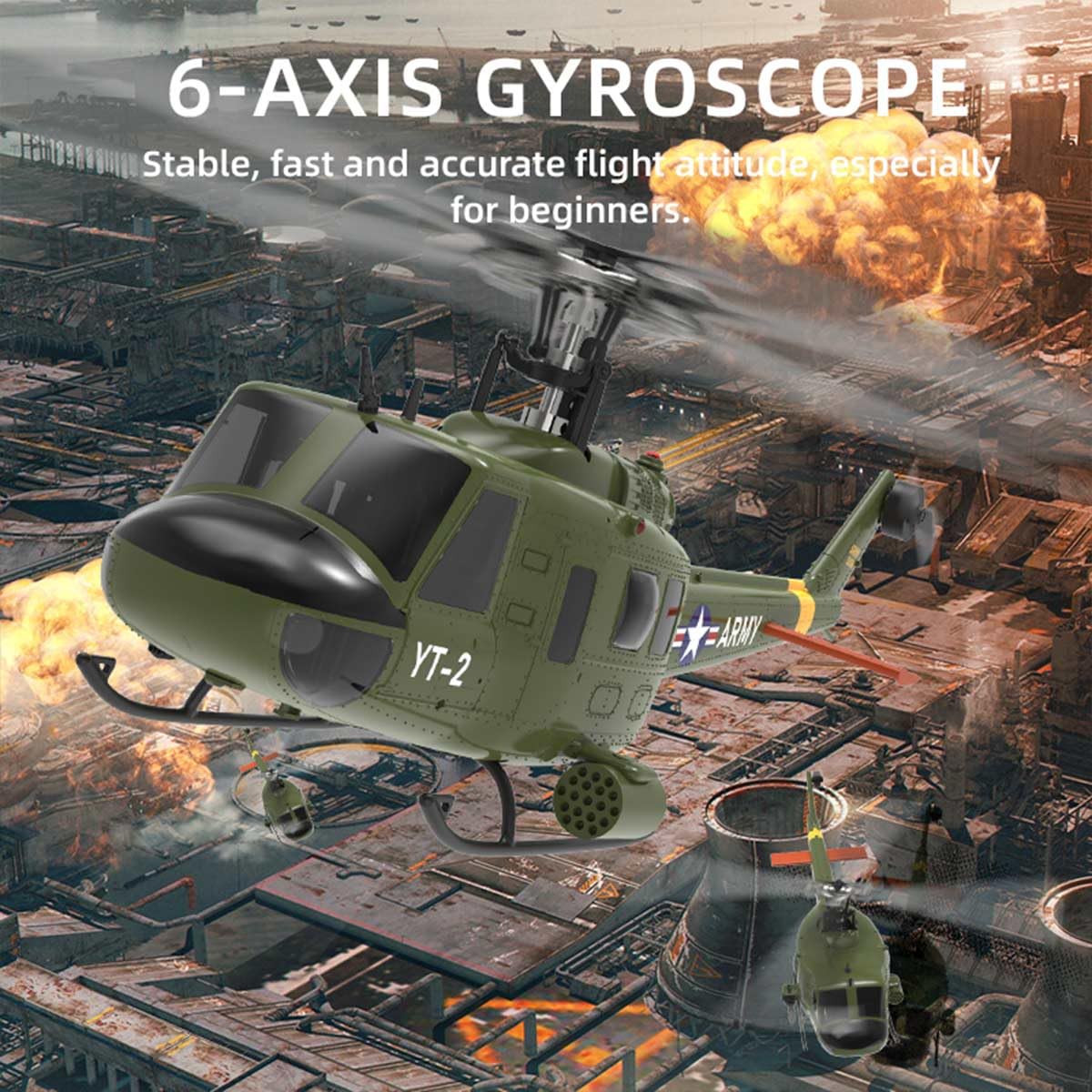 RC śmigłowce dla dorosłych, F07-V 1/34 skala UH-1 Huey 2.4G 6CH bezszczotkowy bezpośredni bezszczotkowy helikopter RC Flybarless RC tryb modelu 1/Mode 2 przełączane (wersja RTF)