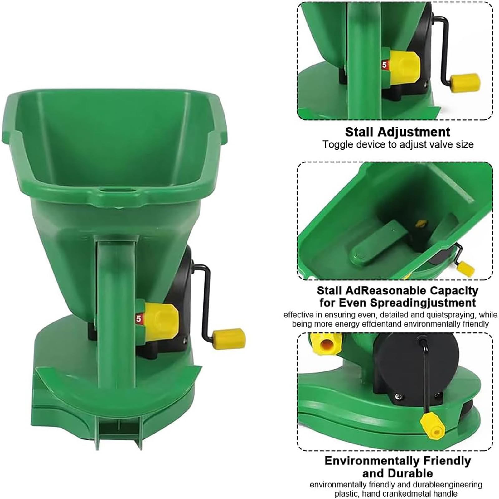 Spandiconcime portatile rotativo per prato, spandiconcime manuale, regolazione a 5 livelli, capacità 1,5 l, area di piantagione di 1-3 m², fioriera manuale per giardiniere per giardini