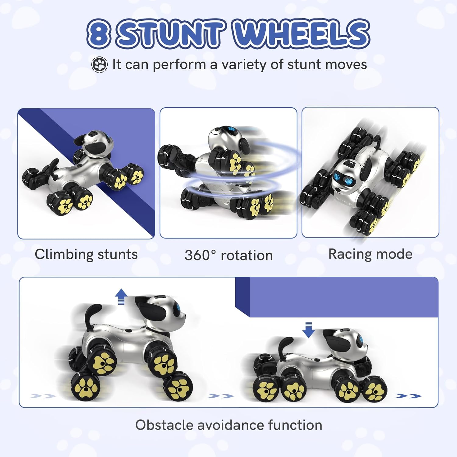8WD Stunt RC Car Robot Dog Toys, 2.4GHz Remote Control Car Dog Toys with LED Eyes, Smart Interactive Programmable Robot Gift for Kids Age 3 4 5 6 7 8 Year Old
