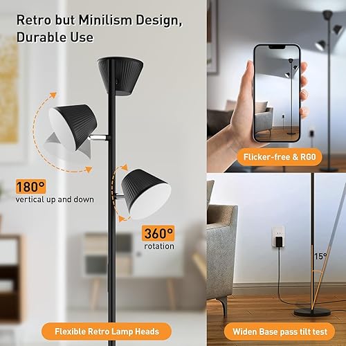 Miniatura 4 de Lámpara de pie LED de árbol de 42 W, 4200 lúmenes, lámparas de pie súper brillantes para sala de estar con control remoto y táctil, 3 luces