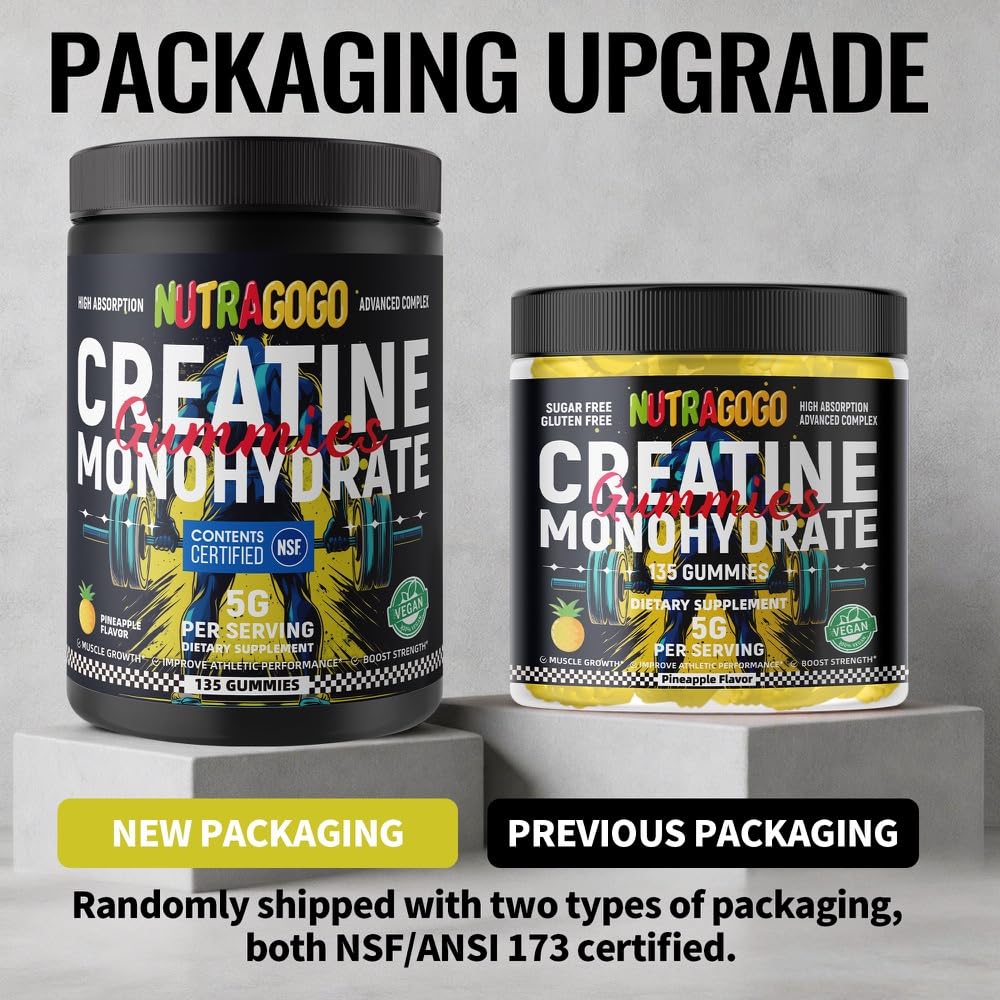 NSF Certified Creatine Gummy - Creatine Monohydrate Gummies for Men & Women-5g of Creatine Monohydrate per Serving - Sugar Free,Vegan, Pineapple Electrolyte Chews, 135 Count — Amazon image 4