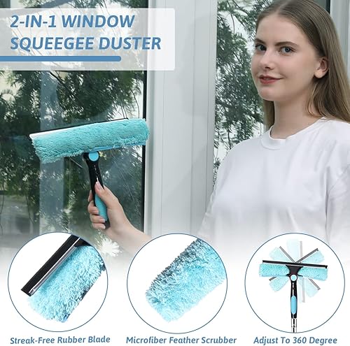 Miniatura 6 de MAYKI - Plumero de 20 pies de alto alcance para limpieza, 5 unidades, plumeros de ventilador de techo con poste de extensión, plumero de telaraña