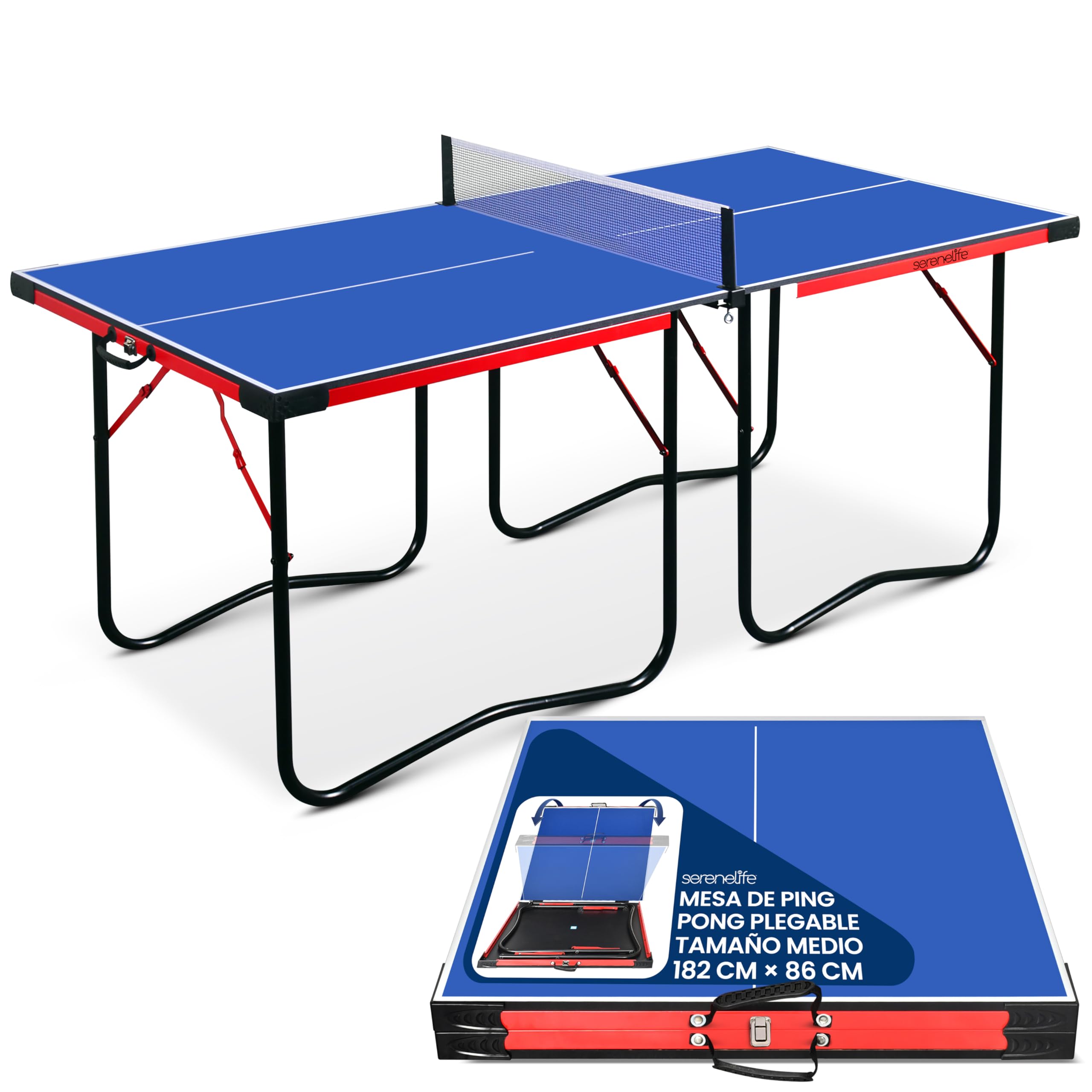 Serenelife Mesa de Ping Pong, Tamaño Mediano, Tenis de Mesa, Plegable, Portatil, Incluye Red — view 9