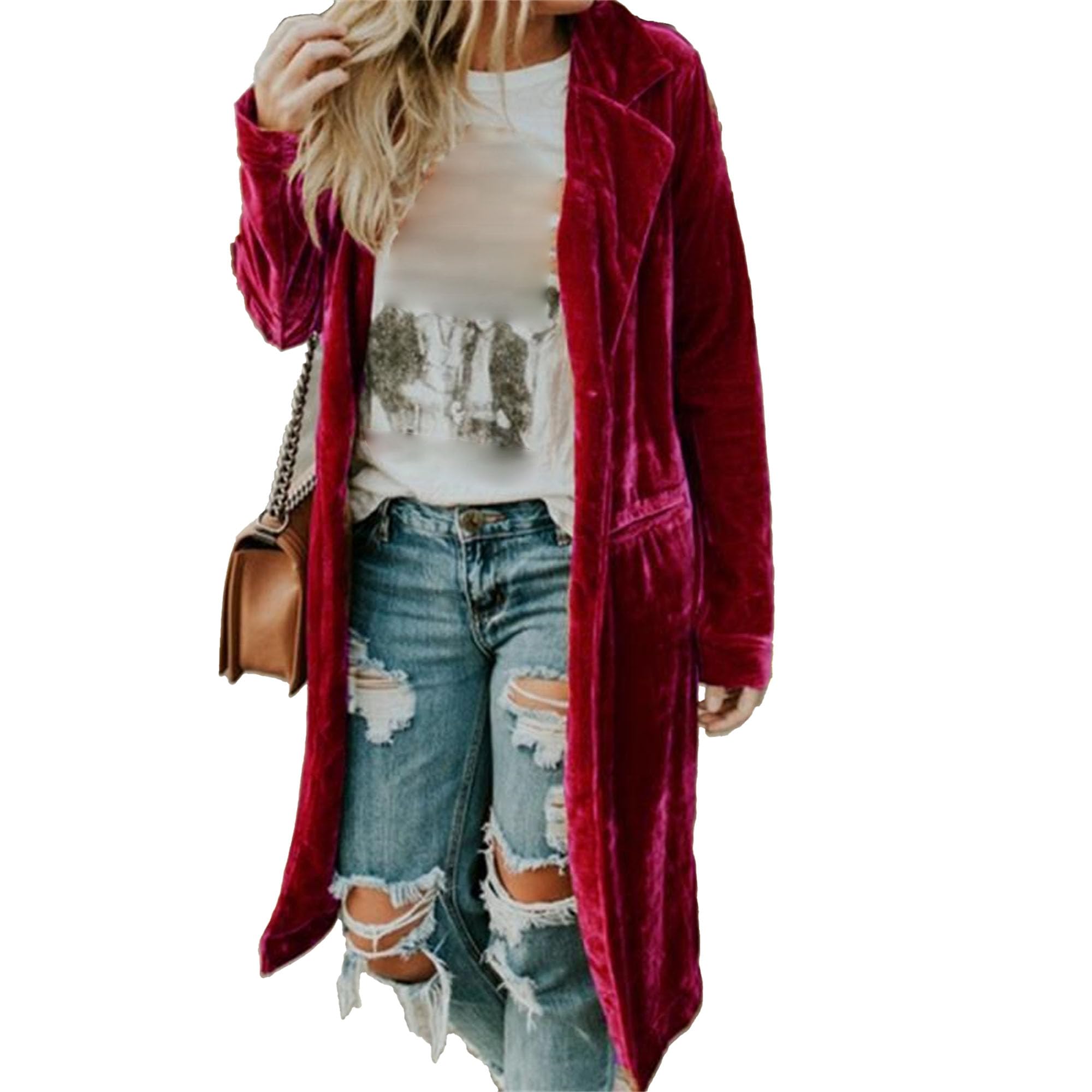 Maiyifu-GJ Womens Open Front Long Cardigan Jacket Notched Lapel Collar Trench Coat Casual Overcoat Sweater with Pockets