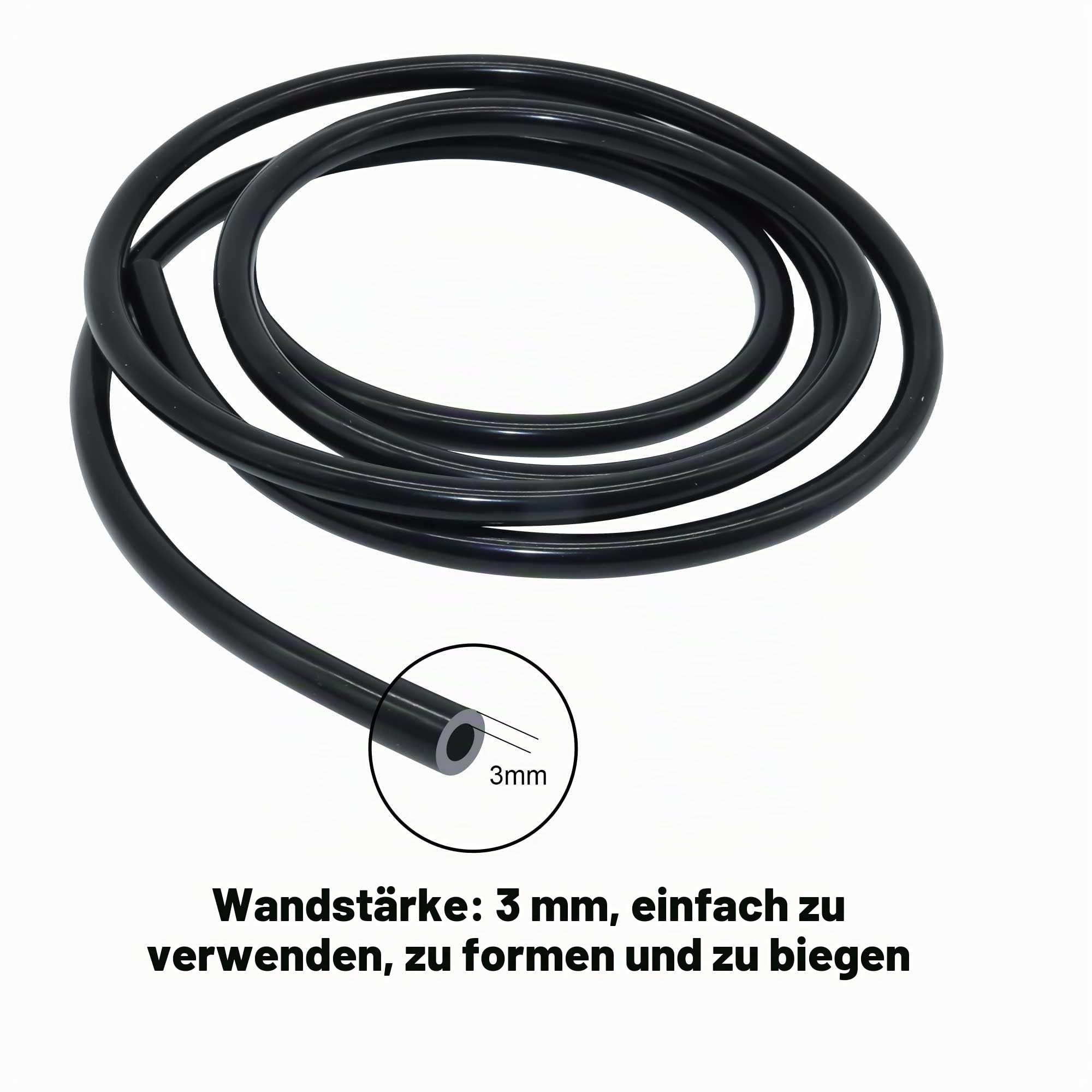 Silikonschlauch 12mm ID x 18mm OD 3mm Wandstärke 1,5 Meter Länge, flexibler Silikon-Gummischlauch, geeignet für Wasser und Luft, einsetzbar für Pumpen und Flüssigkeitstransport (Schwarz)