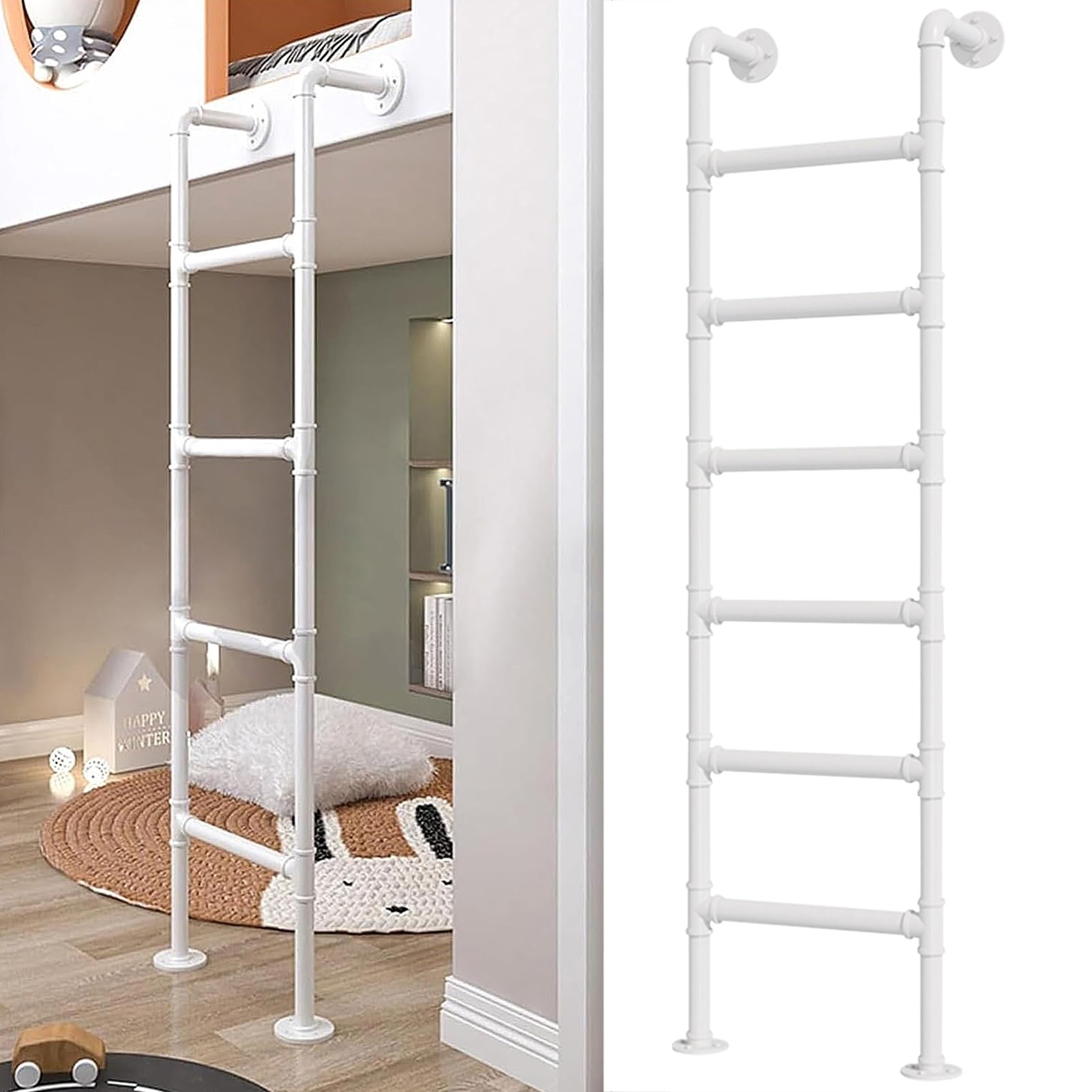 MSHGSKU Wrought Iron Bunk Bed Ladder for Dorm Room Loft Bed 71in Height 330lb Load Capacity