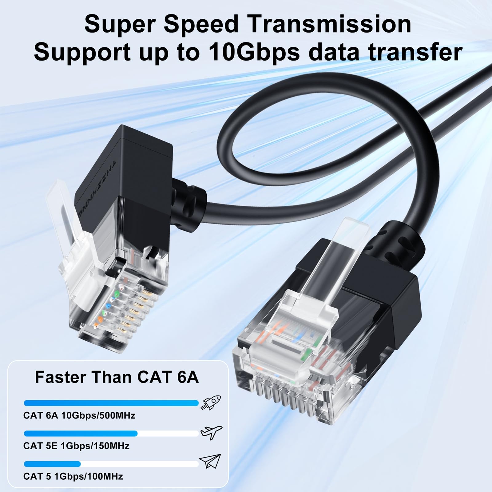 Kabel Ethernet Cat6A 90 stopni kątowy w dół 2M, Ultracienki LAN Kabel krosowy Ethernet Cat6 Rj45 do wysokiej prędkości 10Gb/s 550MHz do Komputera, Routera, Drukarki, Modemu