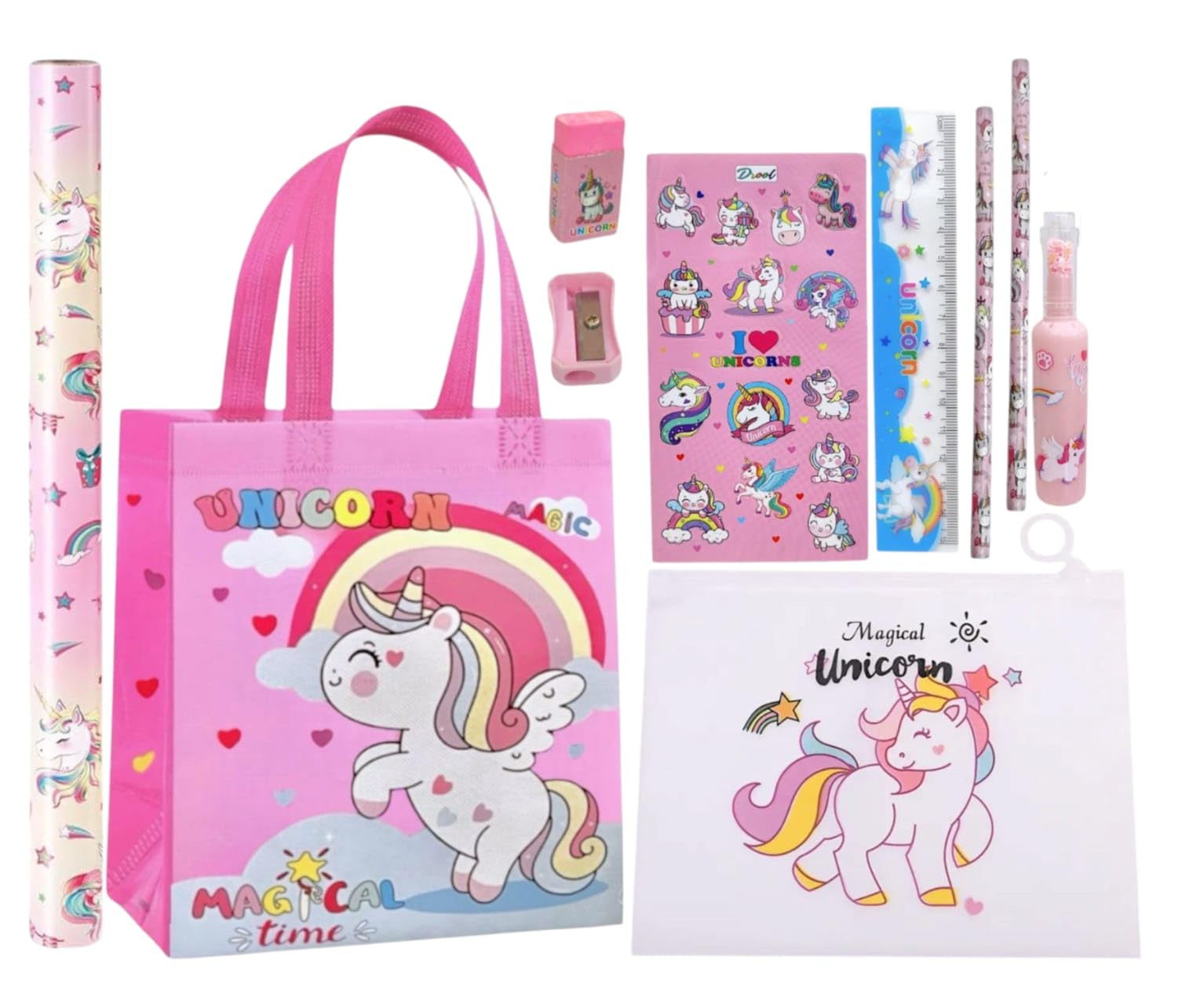 TERA 13 Unicorn Gift Combo for Girl Kids (Pack of 6 Item) | Unicorn Stationery Set for Gifts | Stationery Item for Kids | School Supply | Diwali Gift | Age 4-10 Years | Multicolor