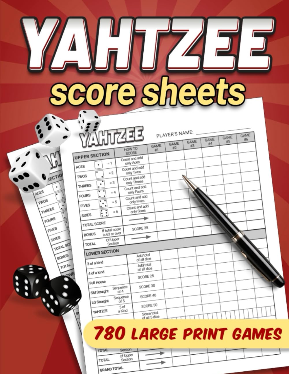 Yahtzee Score Sheets: 780 Games, Large Print 8.5 x 11 Score Book