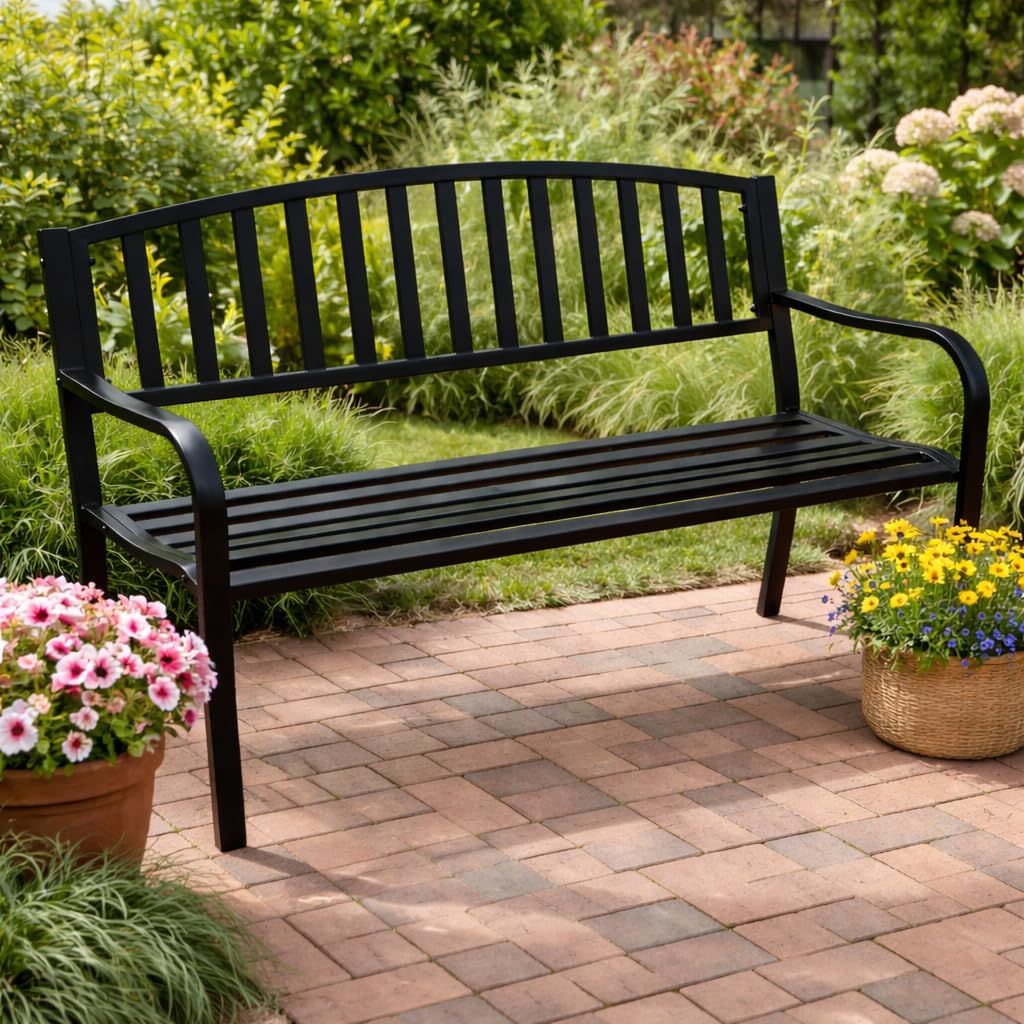 DEGAMO Gartenbank Parkbank Newport 2-sitzer aus Metall schwarz beschichtet, Outdoor