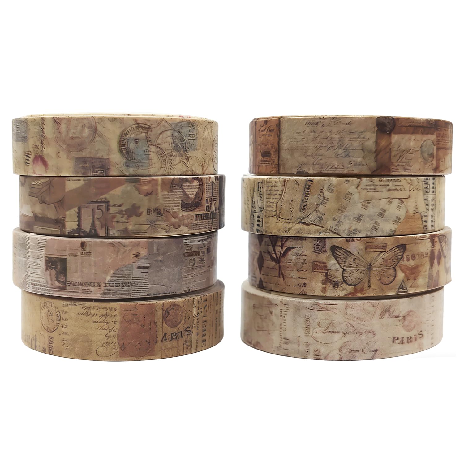 XETHI 8 Rolls Washi Tape Sets | 1cm x 3m/0.4in x 118in Decorative Tape for Scrapbooking | Vintage Washi Tapes for Journaling Gift Wrapping DIY Crafts (Junk Books)