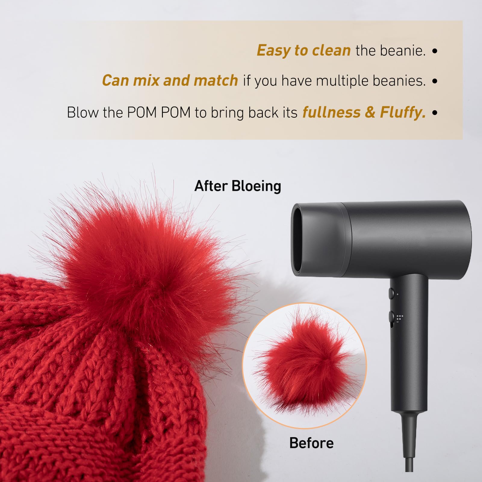 TOP-EX Slouch Beanie Mützen für Damen aus 100 % Merinowolle, Wollmütze mit schickem Fellbommel, Satin oder Fleecefutter
