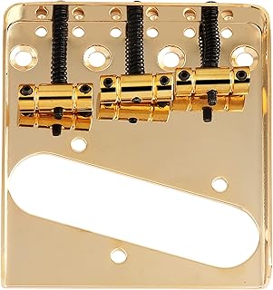 Bogart Guitar Bridge Tailpiece 3 Pcs Zinc Saddles Bridge for Vintage Tele Telecaster Style Electric Guitar Parts Top or Bottom Load Ashtray Style Gold.