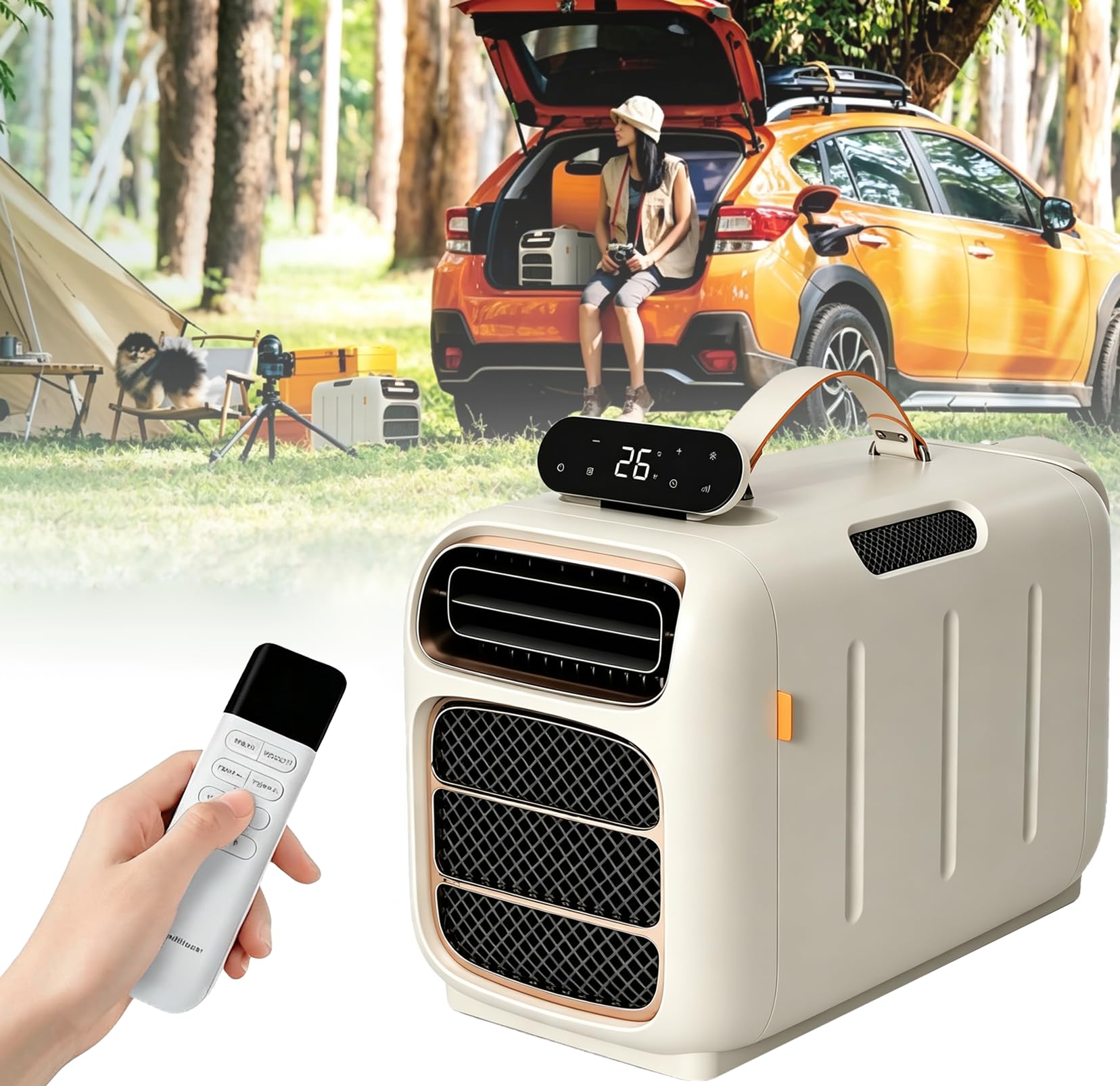 HNBYLMM Portable Air Conditioner, 4800 BTU Mobile Camper Air Conditioner con Cooling & Heating, Auto-Evaporation, Remote Control and Timer, 40dB Ultra-Quiet, for Tent, RV, Bedroom & Outdoor