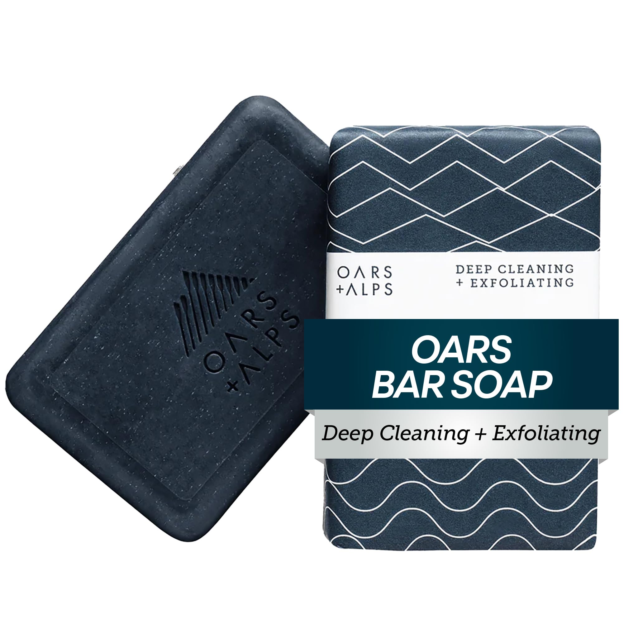 Oars + Alps Blue Charcoal Exfoliating Bar Soap for Men, Deep Cleaning & Exfoliating Soap, Dermatologist Tested & Made with Clean Ingredients, All Skin Types, Travel Size, 1pk, 6oz