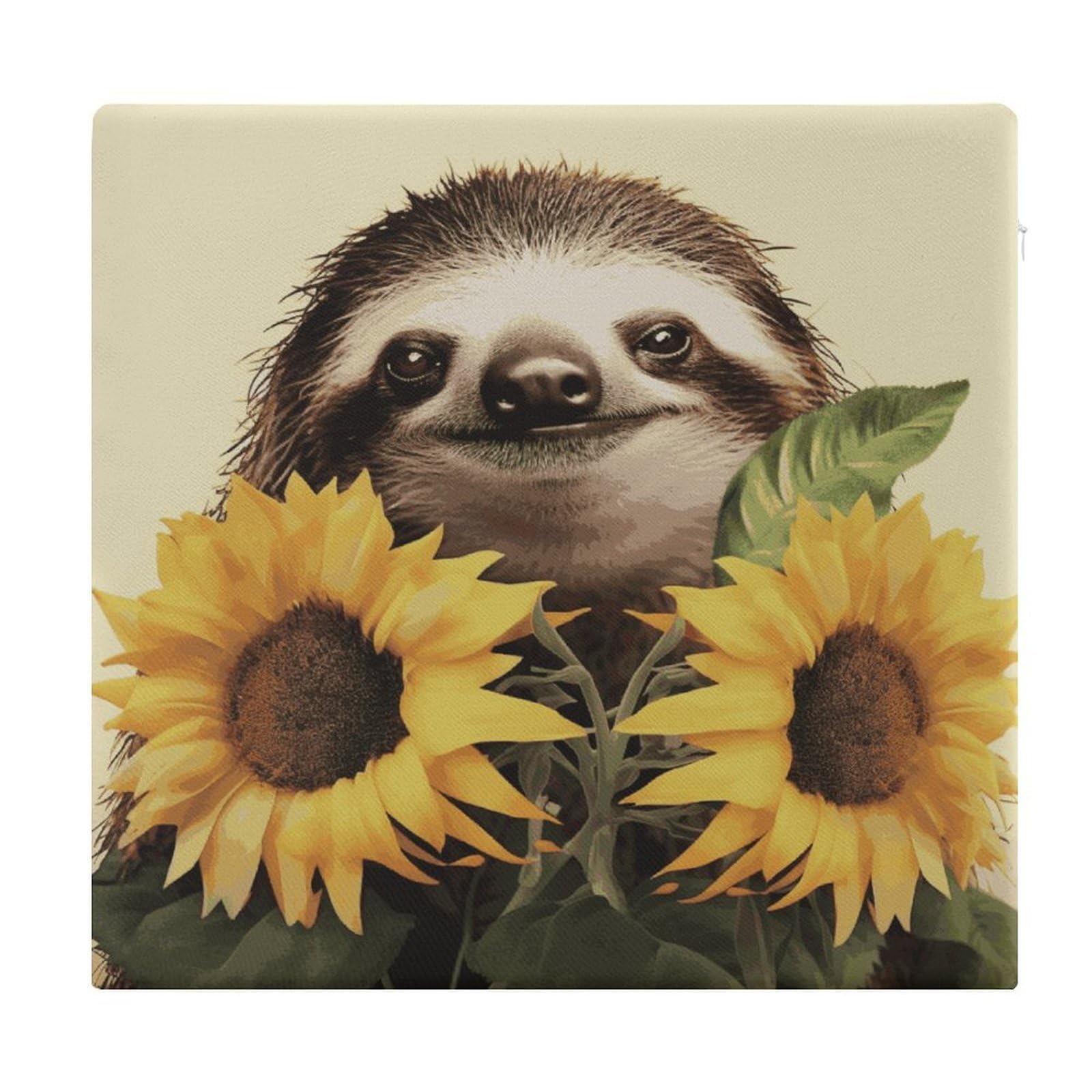 Adfgyerh Style Sloth Sunflower Cushions Memory Foam For Adults, Seat Cushion Chair Pads Soft, Square Pillows For Dining, Kitchen, Office, Patio Chairs