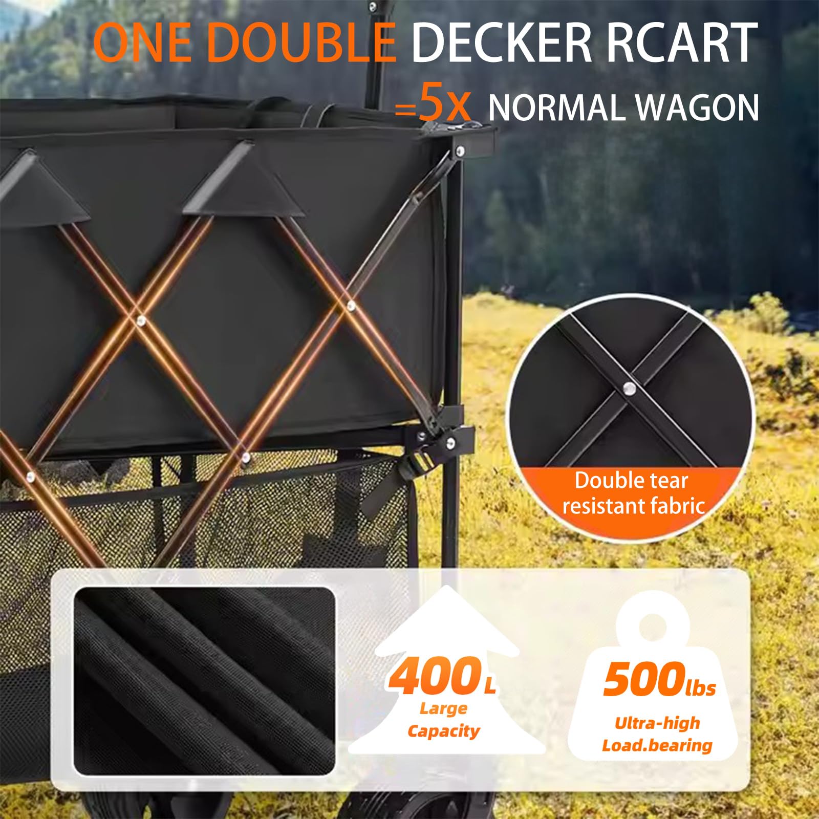 Carrello pieghevole AllTerrain da 400 l, resistente, con ruote per campeggio, shopping e avventure all'aria aperta, 137,2 cm