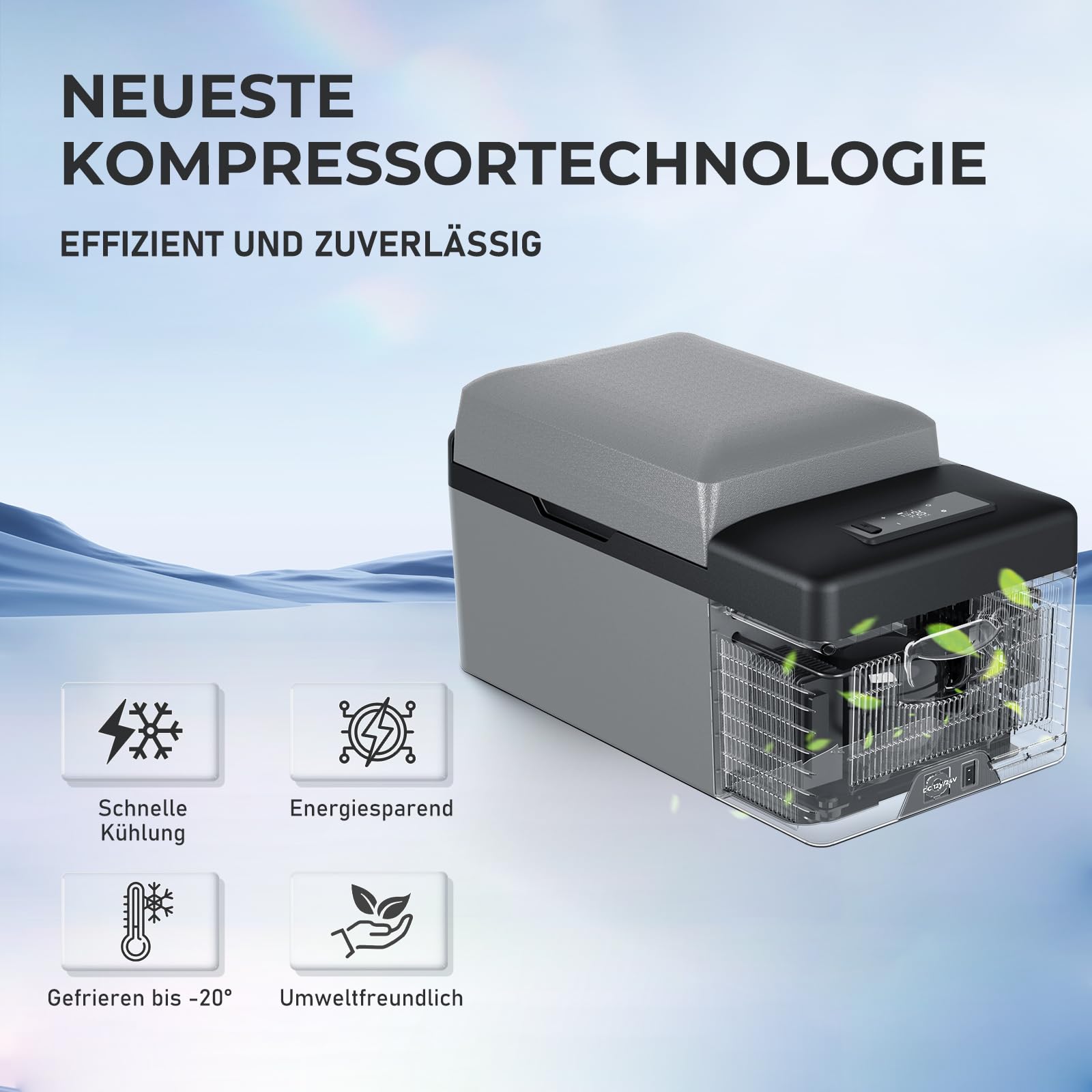 20L Kompressor Kühlbox 12/24V DC & 230V AC Mini Kühlschrank Klein Elektrische Camping-Gefrierbox Tragbare Gefrierschrank für Auto, Lkw, Boot, RV, Camping, Wohnmobil & Reisen, -20℃-20℃, APP Steuerung