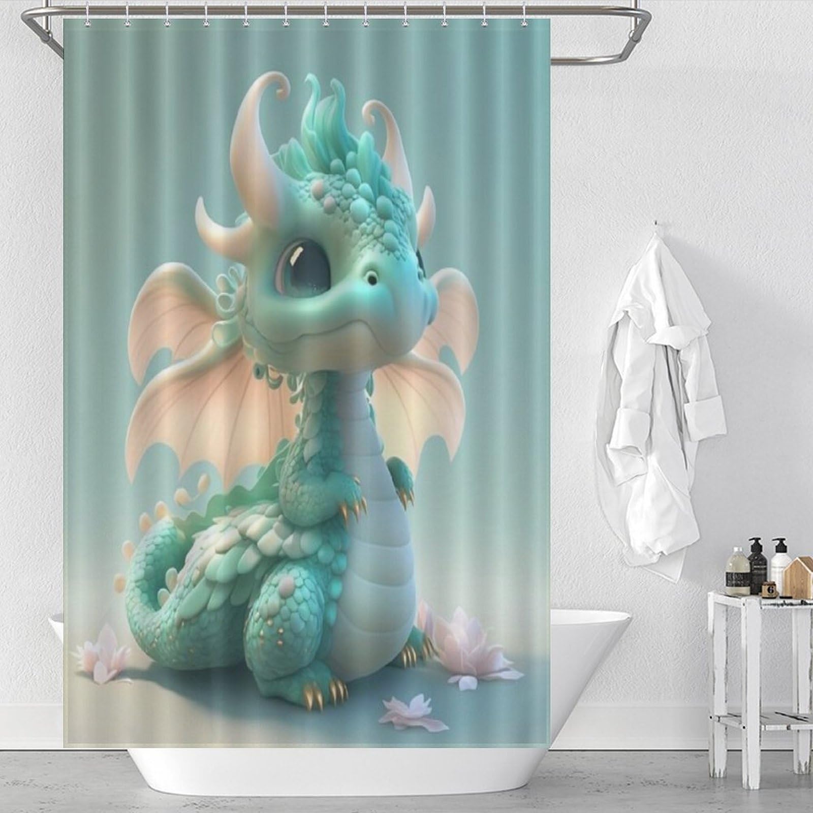 Rideau de douche ptérosaure tissu polyester lavable imperméable 122x183cm salle de bain