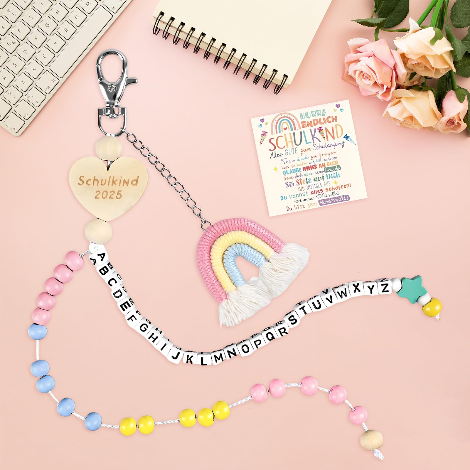 Collana regalo inizio scuola con sacchetto e chiusura a catena 2025 portafortuna con biglietto di auguri