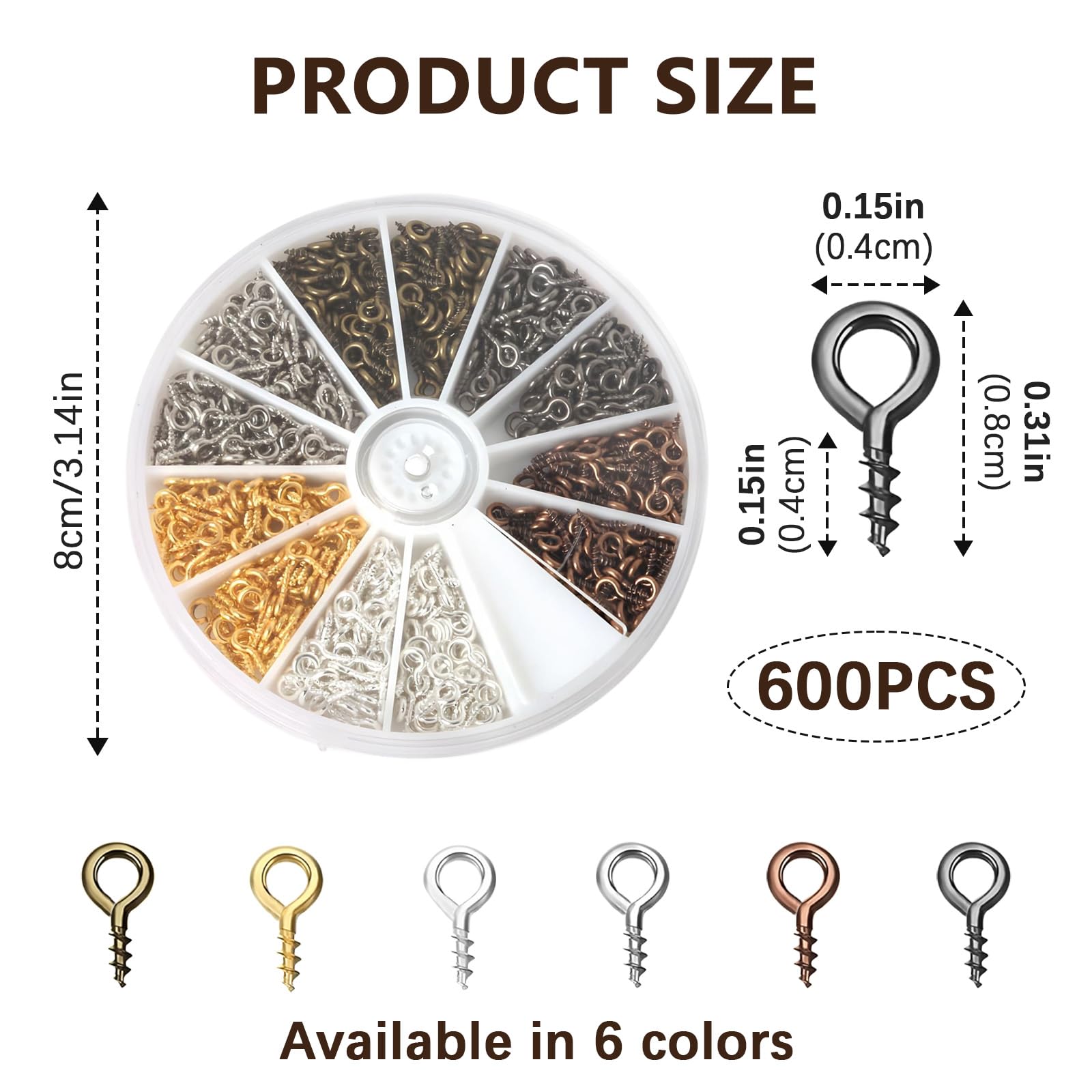 600 piccole viti a occhiello, 4 x 8 mm, occhielli a vite in metallo, mini occhielli a vite, gancio a vite, viti per occhi, piccole viti per occhio, mini viti a occhiello per la creazione di gioielli