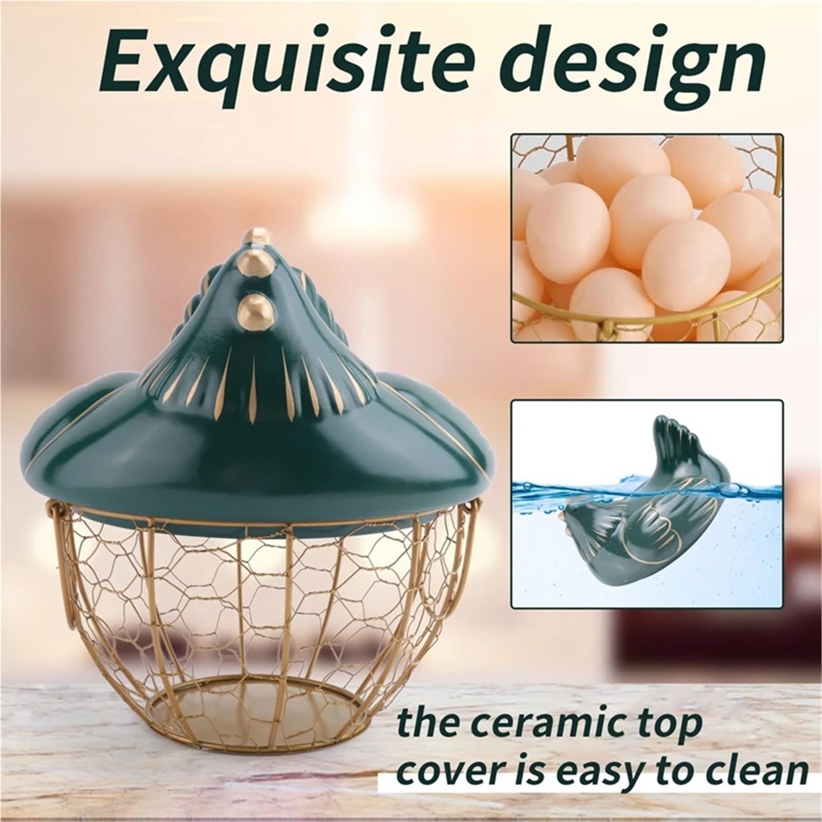Cesta for guardar huevos, cesta de alambre de metal for frutas con tapa en forma de pollo, huevera con capacidad for 30 huevos.