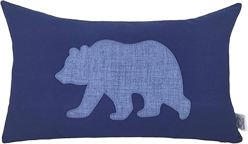 Fundas de almohada lumbares de 12 x 20 pulgadas, con diseño de oso de algodón y lino, fundas de cojín bordadas para sofá, dormitorio (azul)