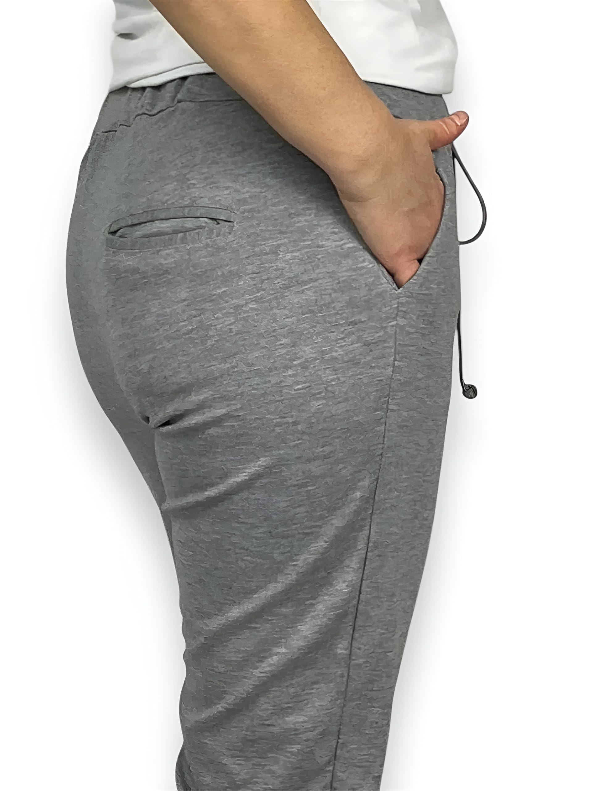 Pantalon Chino Femme Élastique à Cigarette Taille Haute Joggers Femme Punto Milano Élégant Casual Slim Fit Jeggins avec Poches, gris clair (ral 7035), S