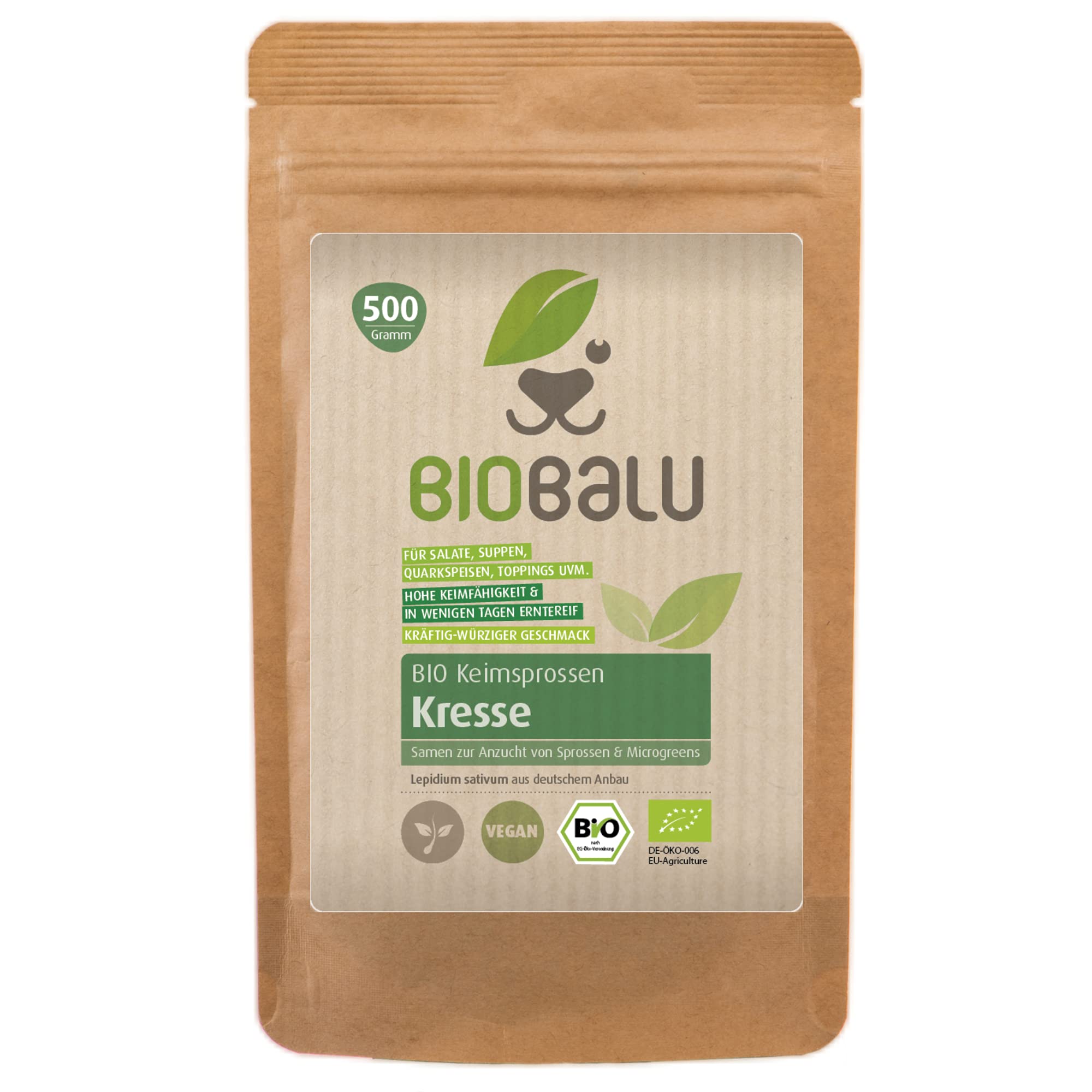 Bio Kresse Keimsprossen Samen - Keimsaat - Für Microgreens & Sprossen Anzucht - Ideal für Sprossenglas, Keimschale & Sie