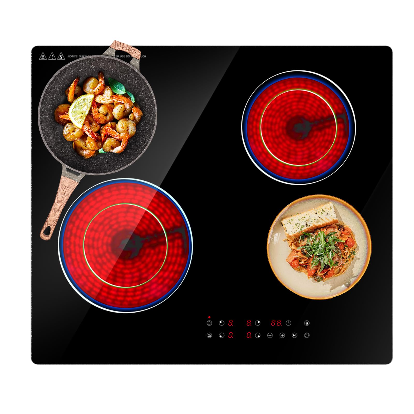 Plaque Vitrocéramique 4 Feux 6700W,Cuisson Électrique Encastrable 220V