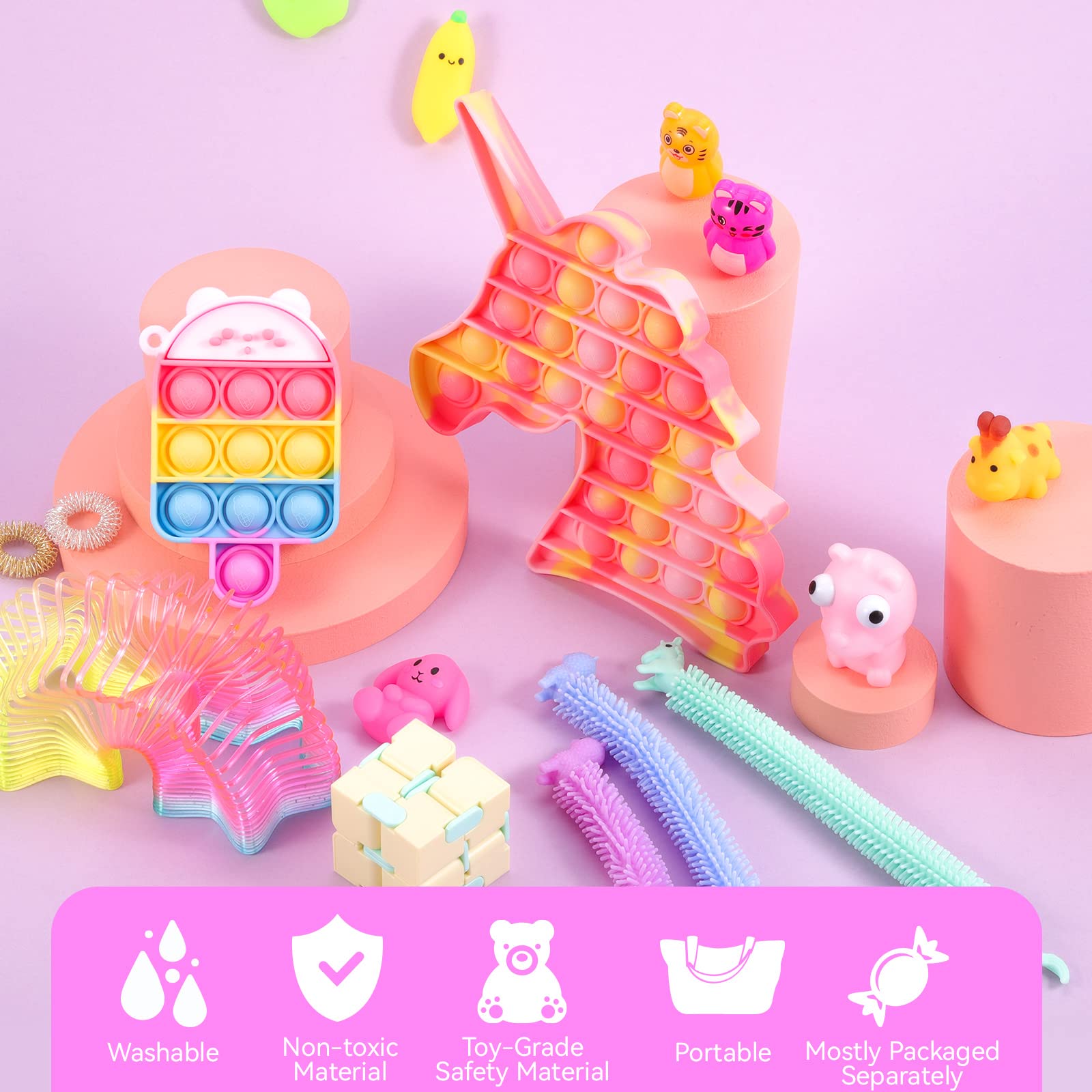 (52 Pcs) Sensory Pop Fidget Toys Pack, Poppers Figetget Figit Toys Set