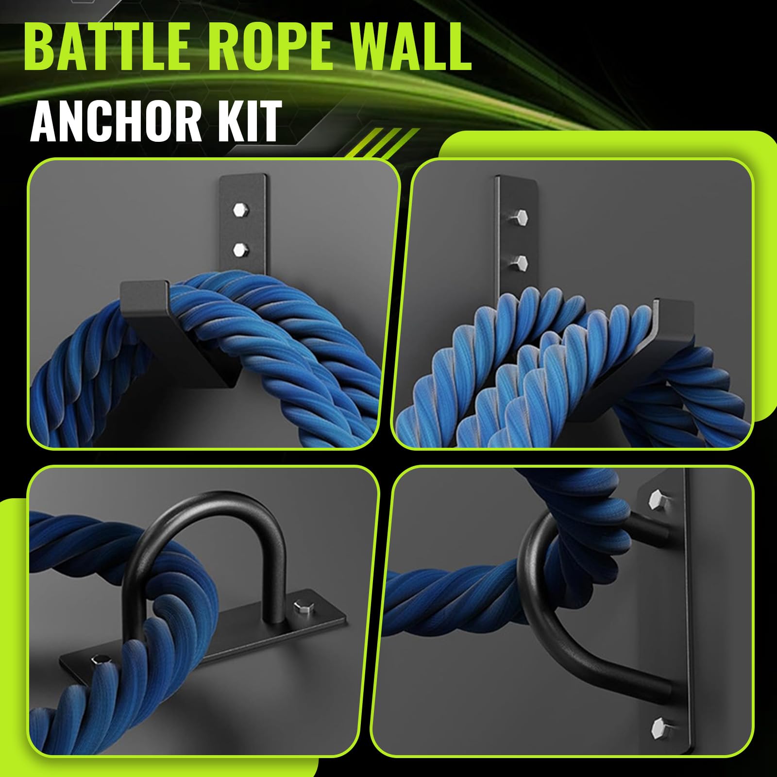 Wandhalterung, Halterung für Battle Rope Schwungseil mit Wandaufbewahrungshaken Befestigungsmaterial Kampfseil-Wandanker-Set Mattschwarz für Krafttraining-Systeme Boxsack Schaukeln Boxing Equipment