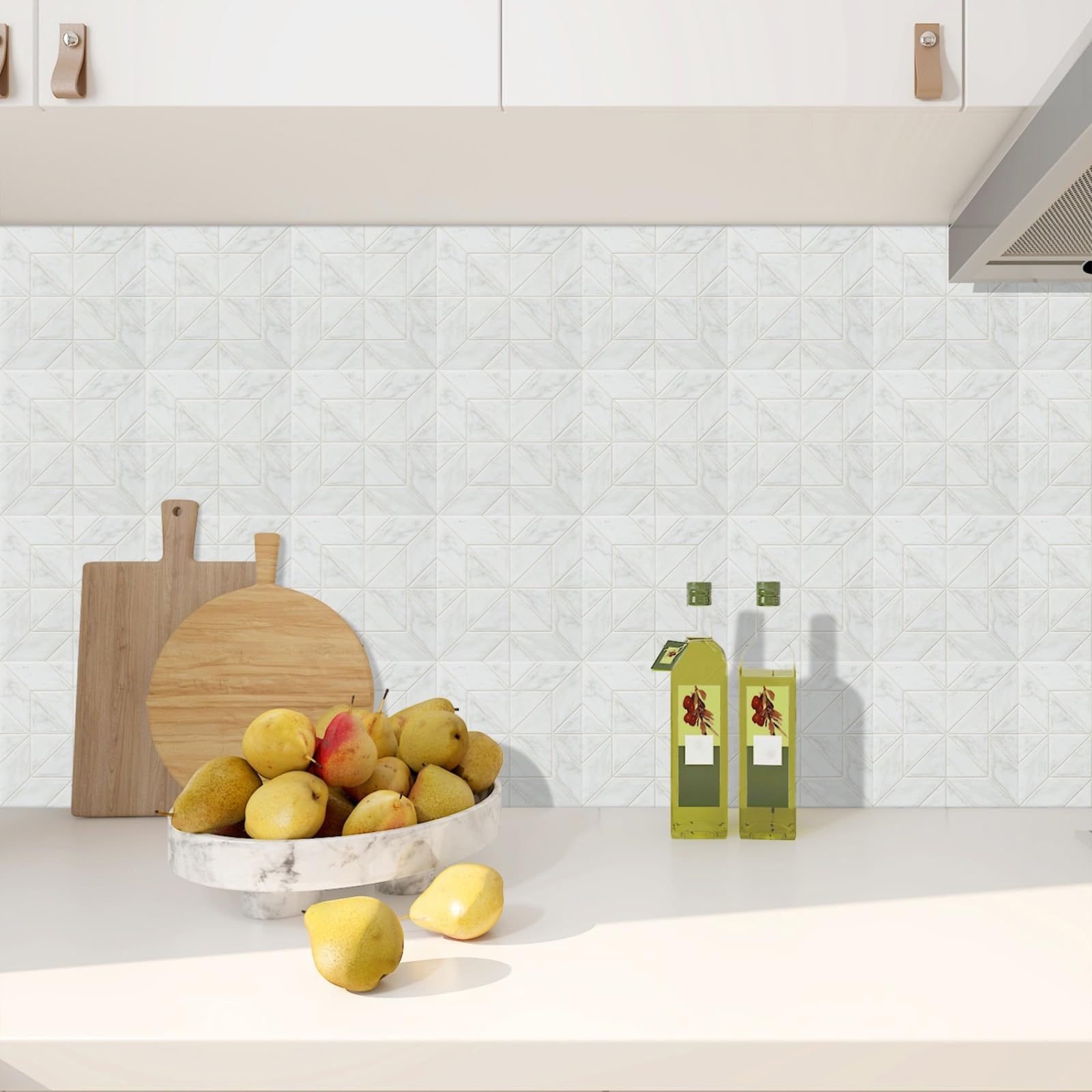 Stick on Tiles Marble White Brick Tile Stickers for Bathroom Kitchen Backsplash Waterproof Tile Covers for Fireplace Surround Cabinet Furniture Stick on Kitchen Tiles 10x10 cm/10 pcs