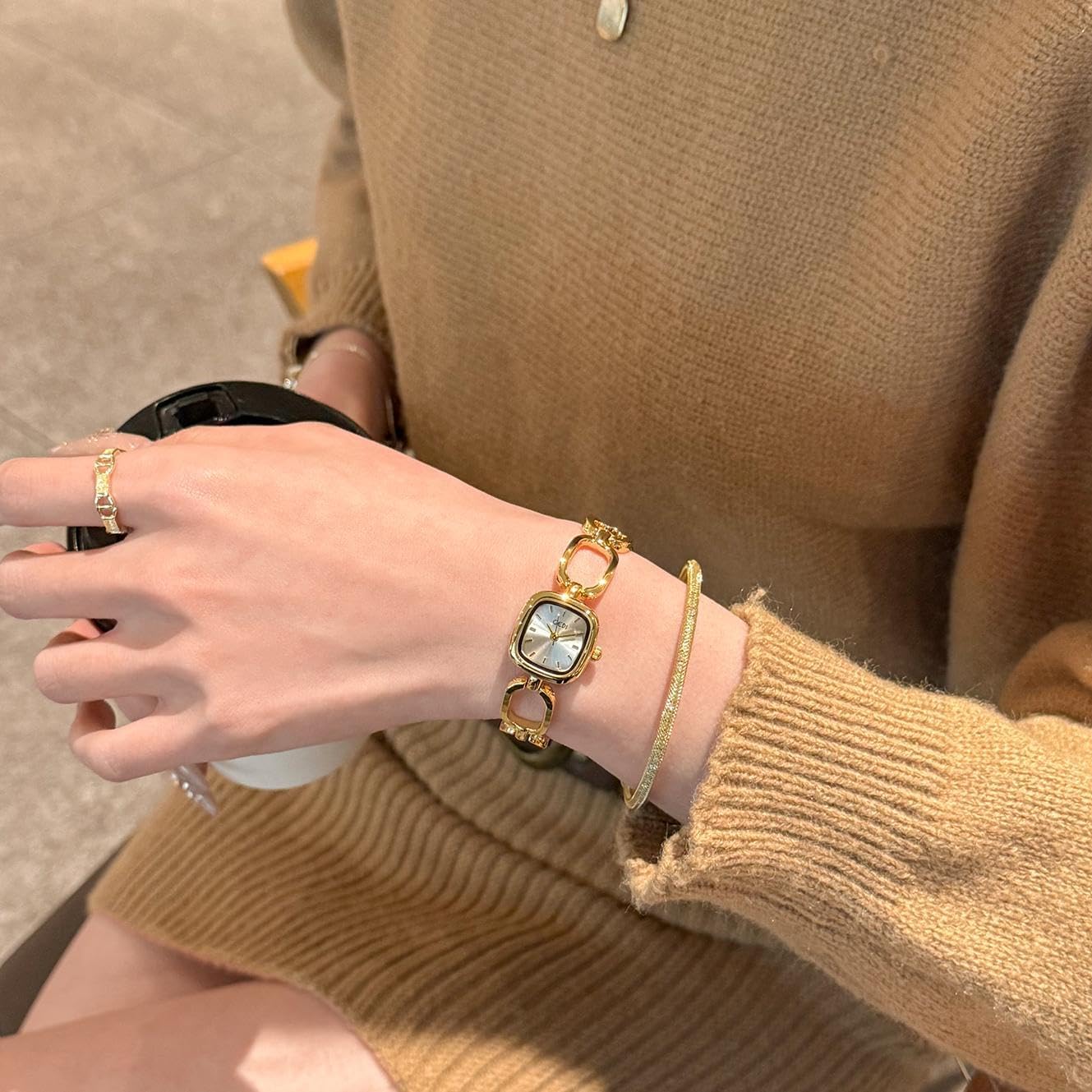 CARLIEN Gold Petite Vintage Square Analog Quartz Watches for Women Steel Adjustable Strap Tool Included Waterproof Dress Wristwatch - Image 4