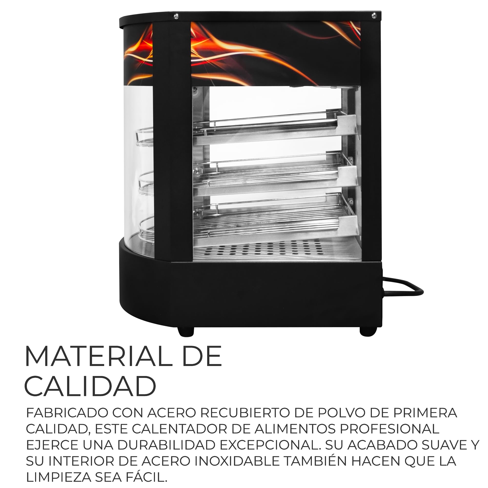 KuKoo Vitrina Expositora Caliente Pizzas Calienta Comida Eléctrica 30-85°C con 3 Estantes Luz Interna Termostato Ajustable + Pinzas Gratis Calentador Buffet Alimentos para Gastronomía 2 Años Garantía