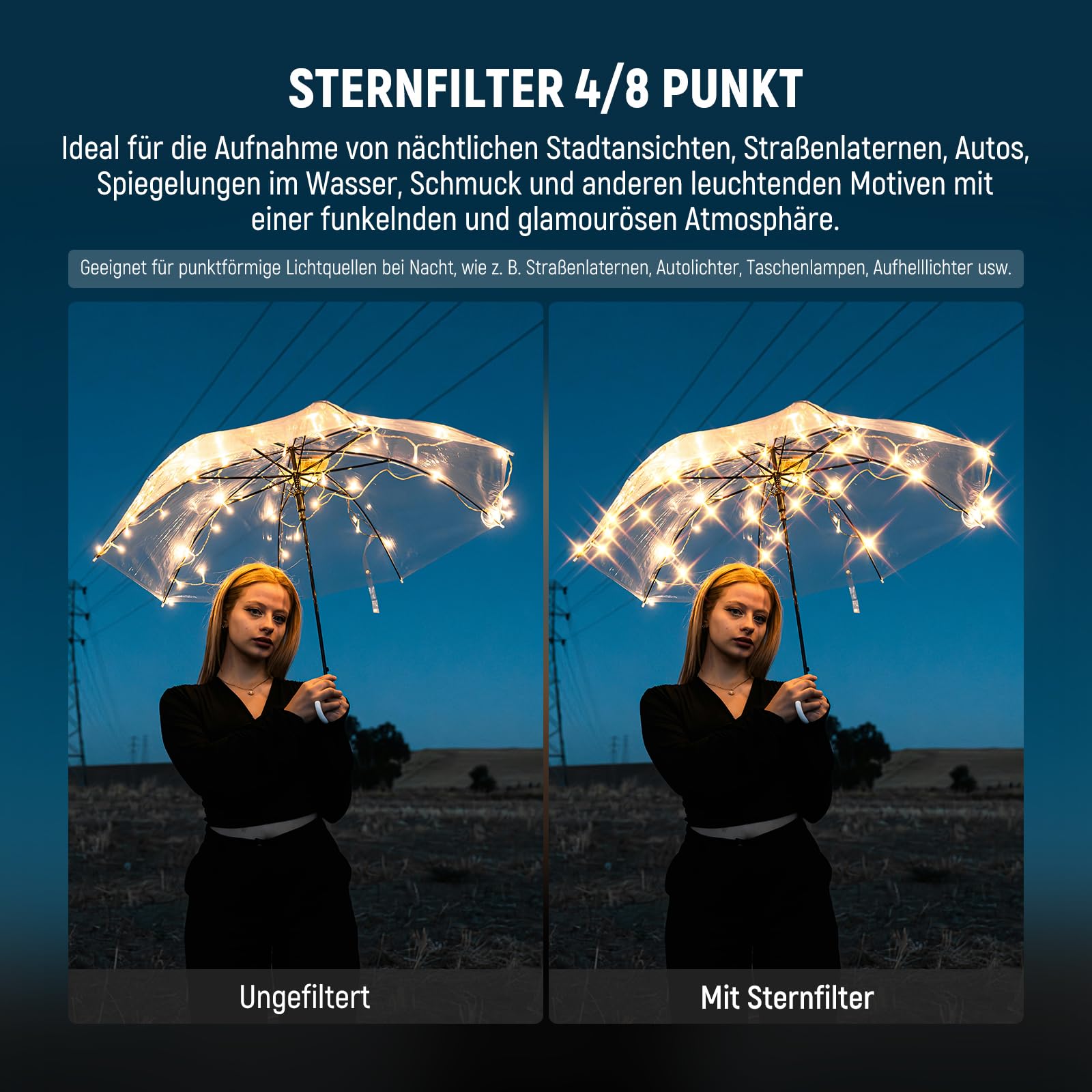 NEEWER Verstellbarer Sternfilter (4/8 zackig), kompatibel mit DJI Osmo Pocket 3 / Pocket 4 / Xtra Muse, magnetischer HD Gimbal Kameraobjektivfilter + Displayschutzfolie, FL-C38