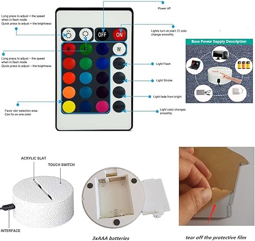 Miniatura 5 de Lámpara LED de ilusión 3D, luz nocturna para niños, 16 colores cambiantes al tacto y control remoto, superhéroe, regalos de Navidad para niños y