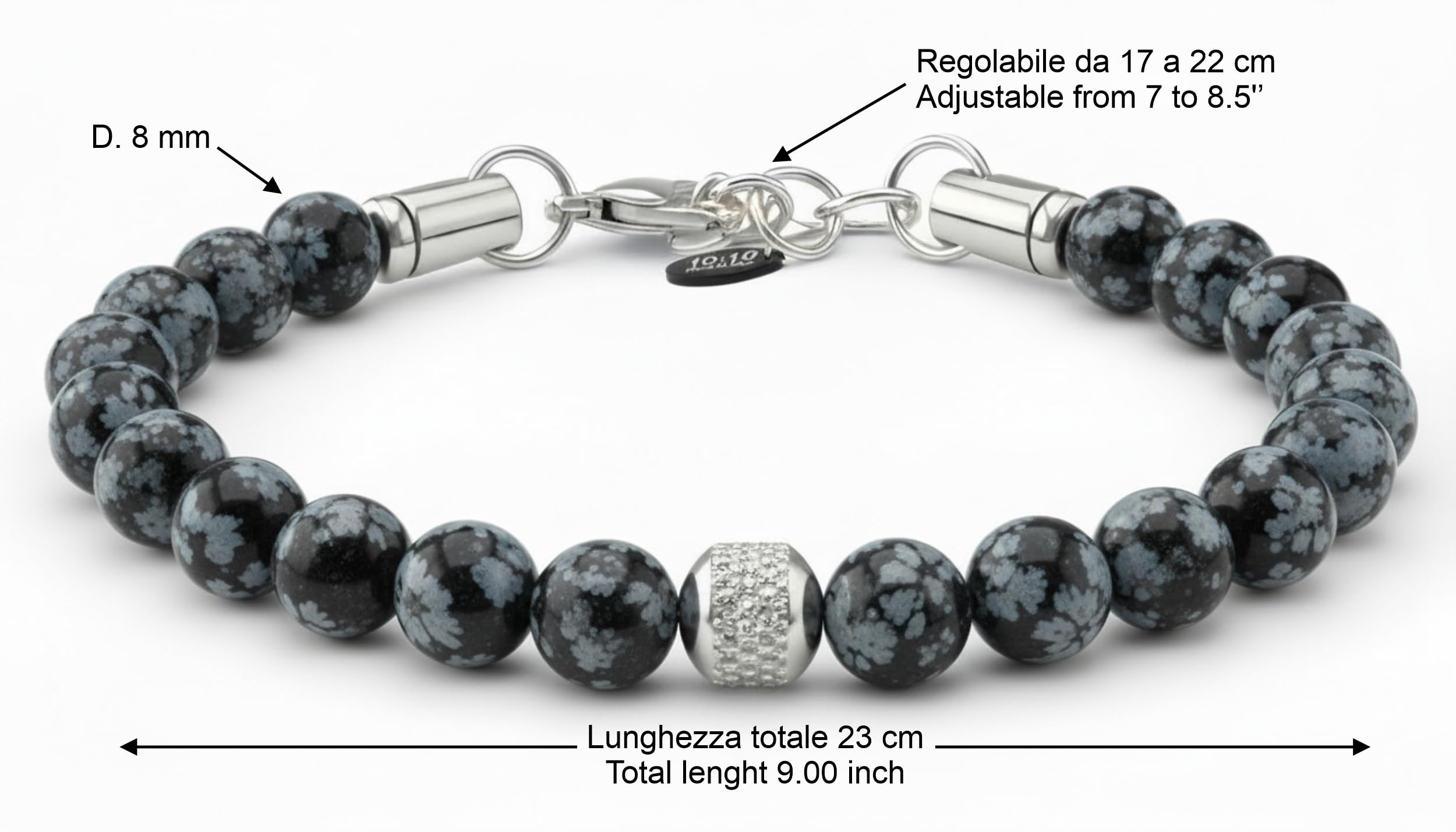 10:10 Bracciale Uomo Pietre Naturali 8 MM - Braccialetto Regolabile, Resistente e Comodo - Bracciali In Pietra Made In Italy