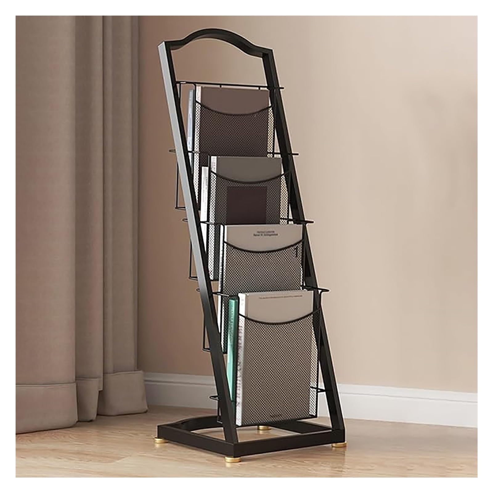 Jkjzsalj Black Metal Modern Brochures Holder Magazine Rack Floor-Standing,Large Tall Literature Display Stand Shelf For Bathroom/Salon/Reception Room/Waiting Room,-33X33x98cm/13X13x38.5in