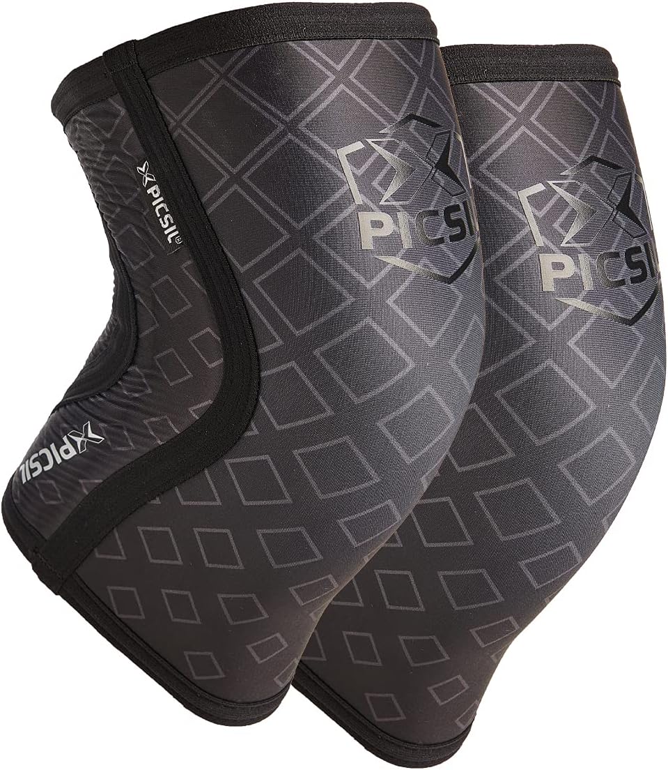 PICSIL Neoprene Knee Sleeve, Knee Brace for Stability and Compression, Stretchable Knee Pads for Training, Non-Slip, Breathable Knee Support Neoprene, Unisex, 1 Pair, 7mm Thick, Black, Small